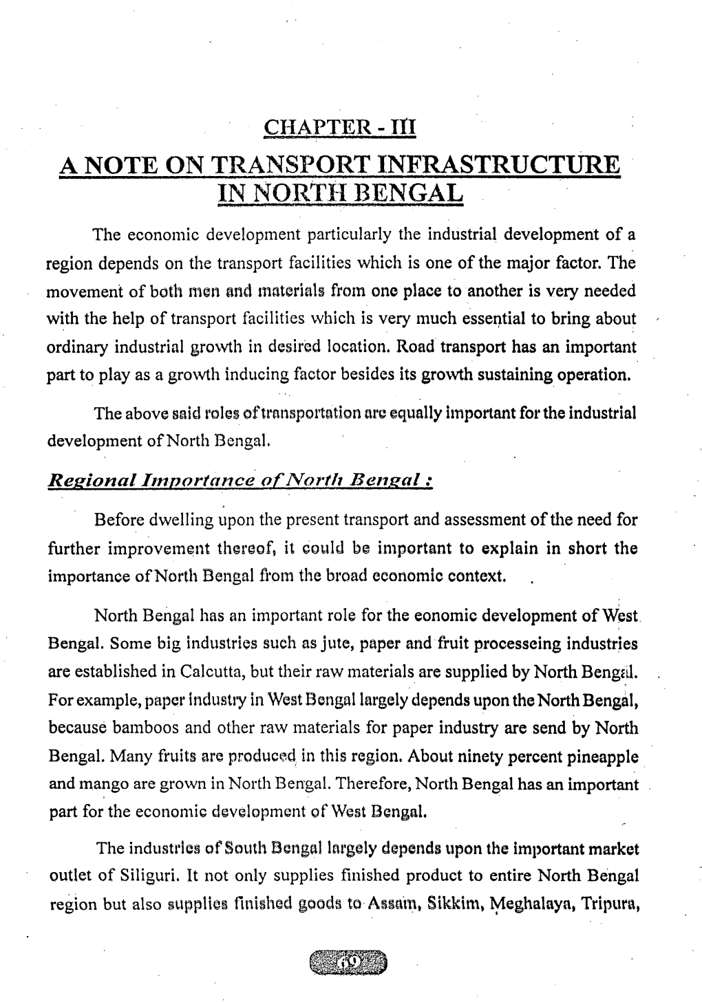 A NOTE on TRANSPORT INFRASTRUCTURE in NOR'rji BENGAL
