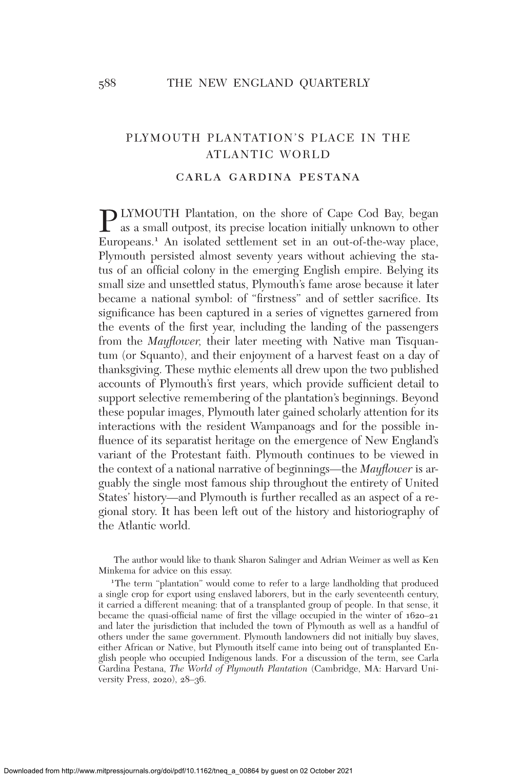 PLYMOUTH Plantation, on the Shore of Cape Cod Bay, Began