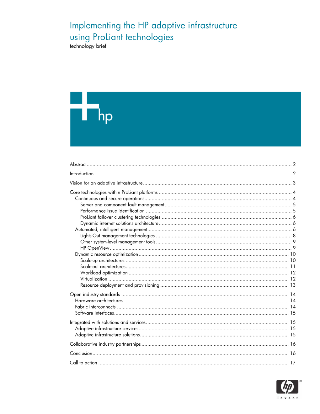 Implementing the HP Adaptive Infrastructure Using Proliant Technologies Technology Brief