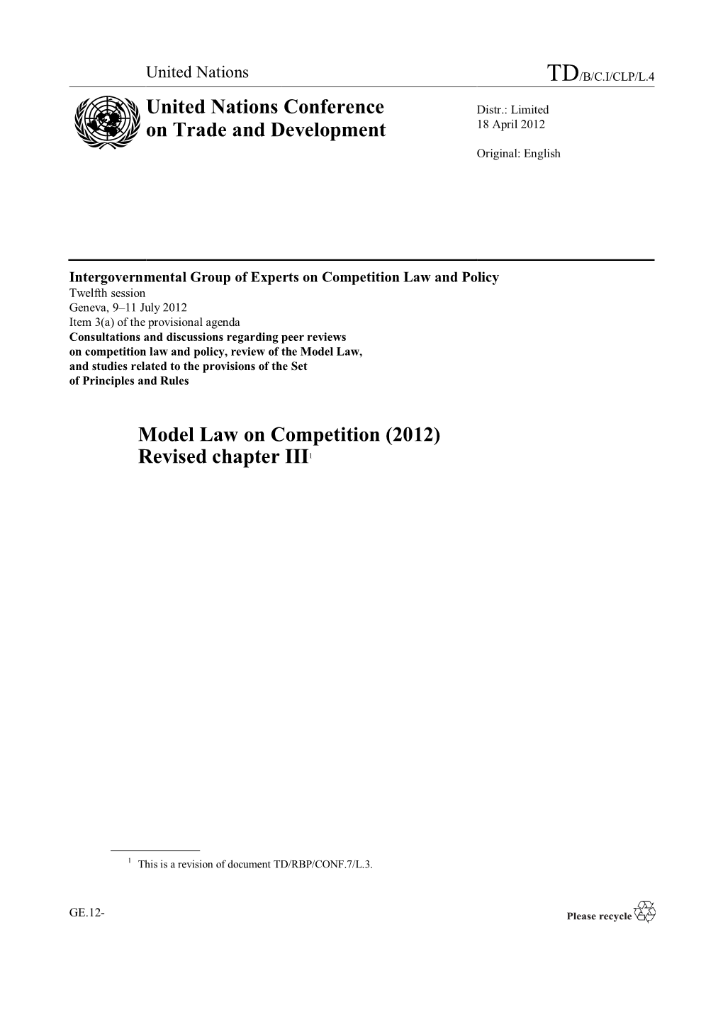 Model Law on Competition (2012) Revised Chapter III1