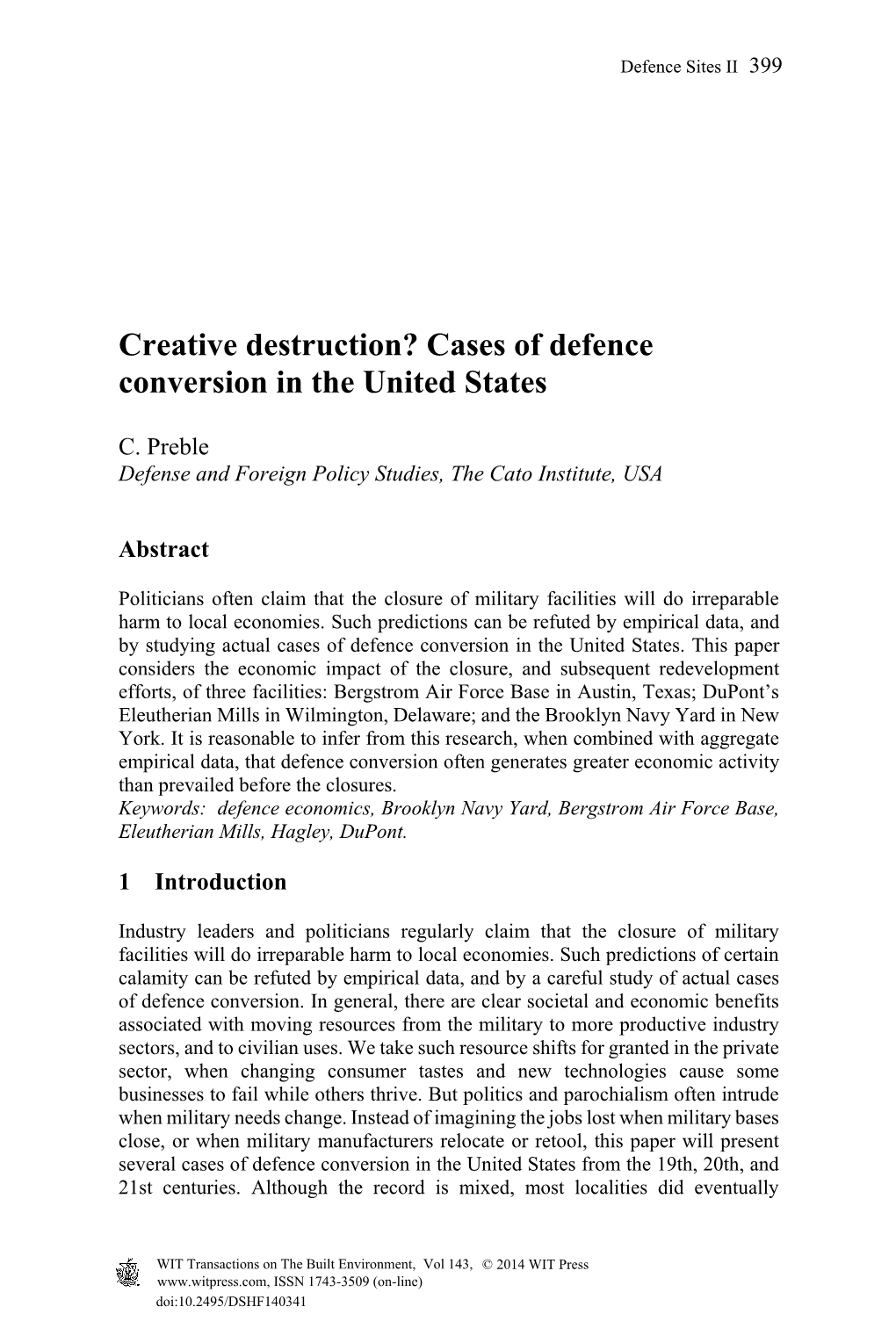 Creative Destruction? Cases of Defence Conversion in the United States