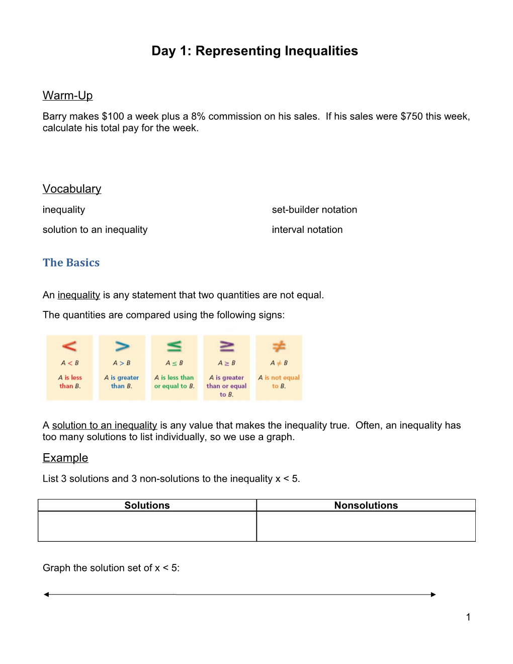 Day 1: Representing Inequalities