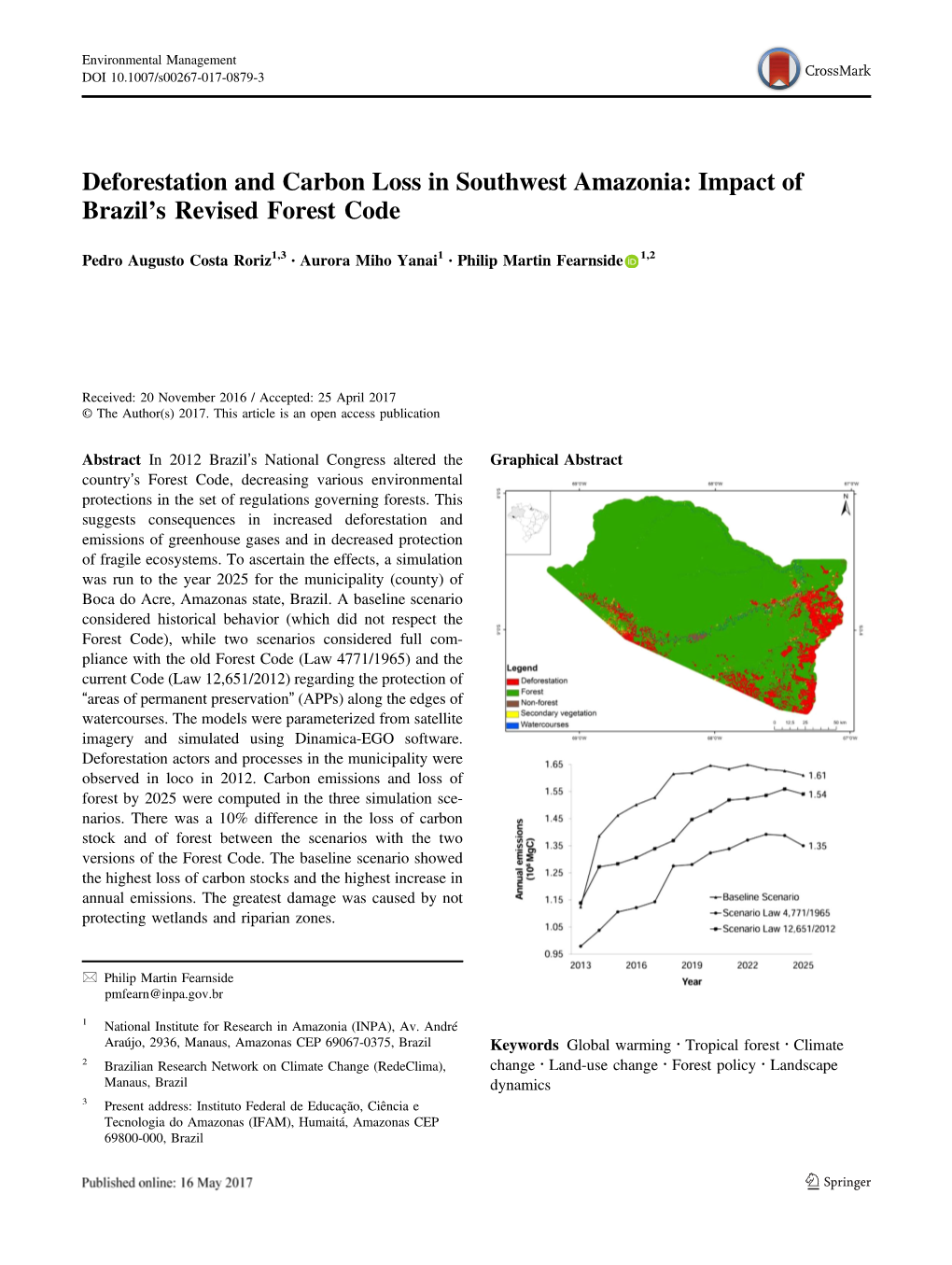 Deforestation and Carbon Loss in Southwest Amazonia: Impact of Brazil’S Revised Forest Code