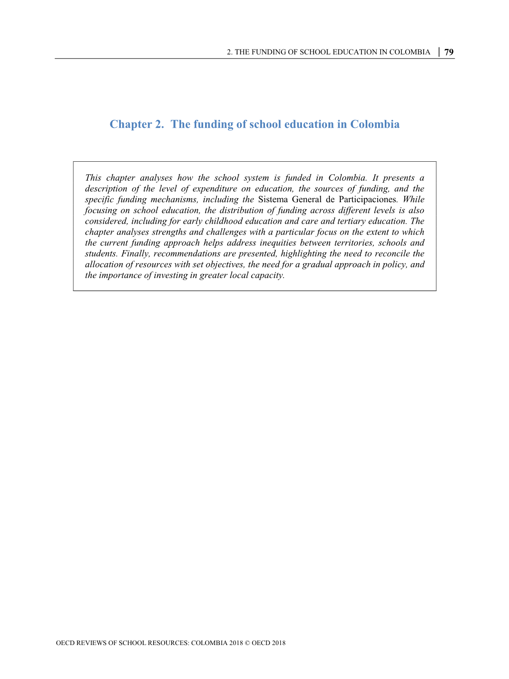 Chapter 2. the Funding of School Education in Colombia