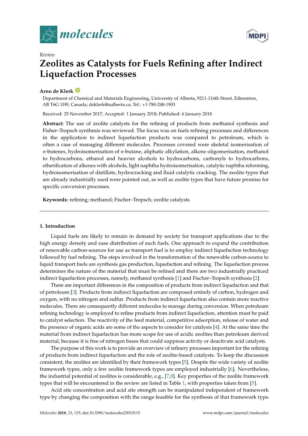 Zeolites As Catalysts for Fuels Refining After Indirect Liquefaction