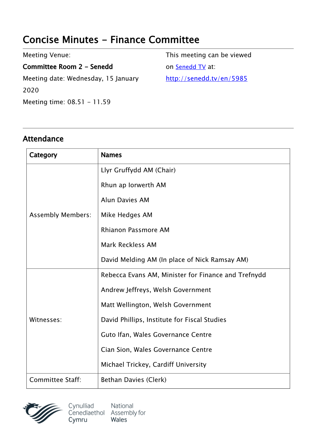 Concise Minutes - Finance Committee