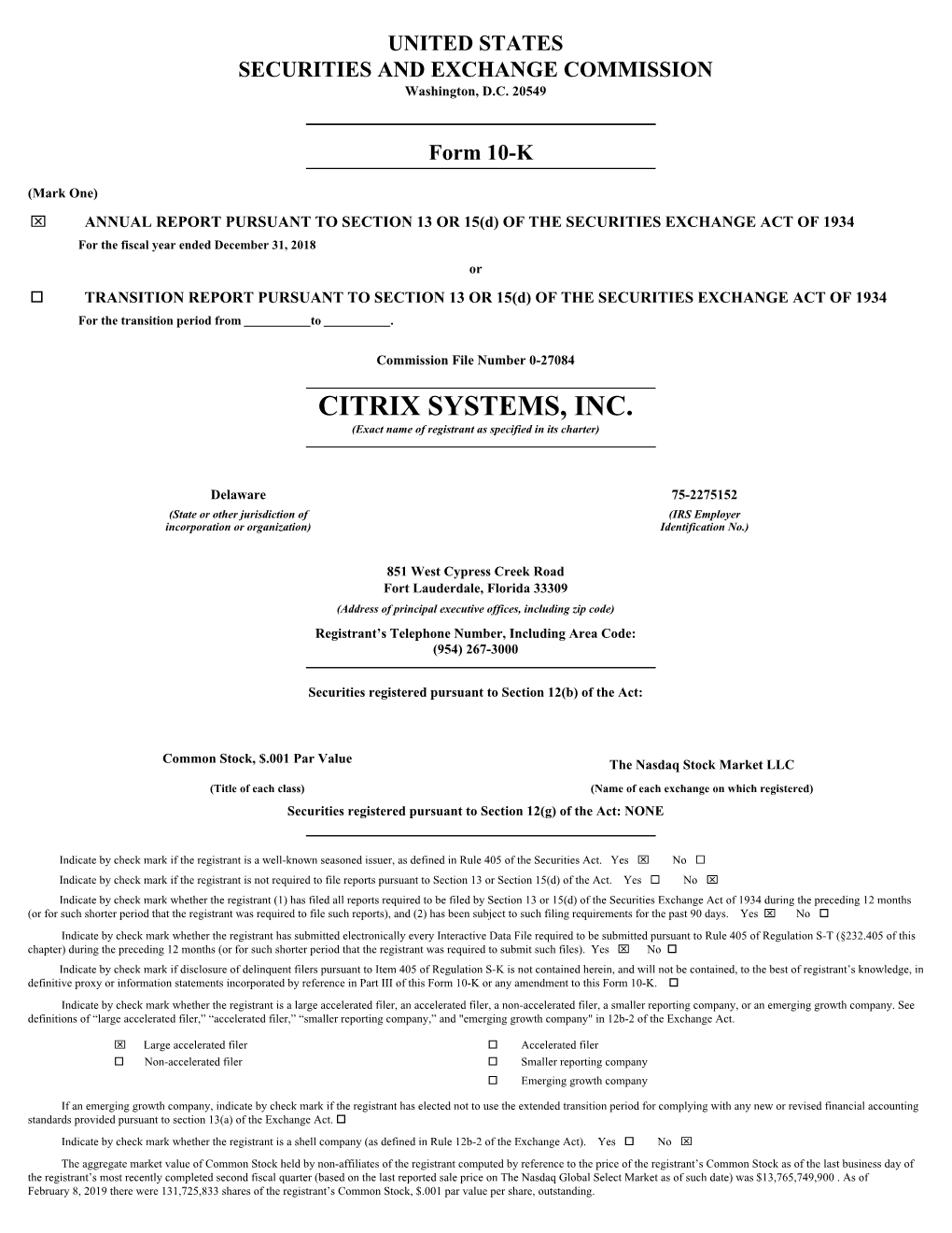 CITRIX SYSTEMS, INC. (Exact Name of Registrant As Specified in Its Charter)