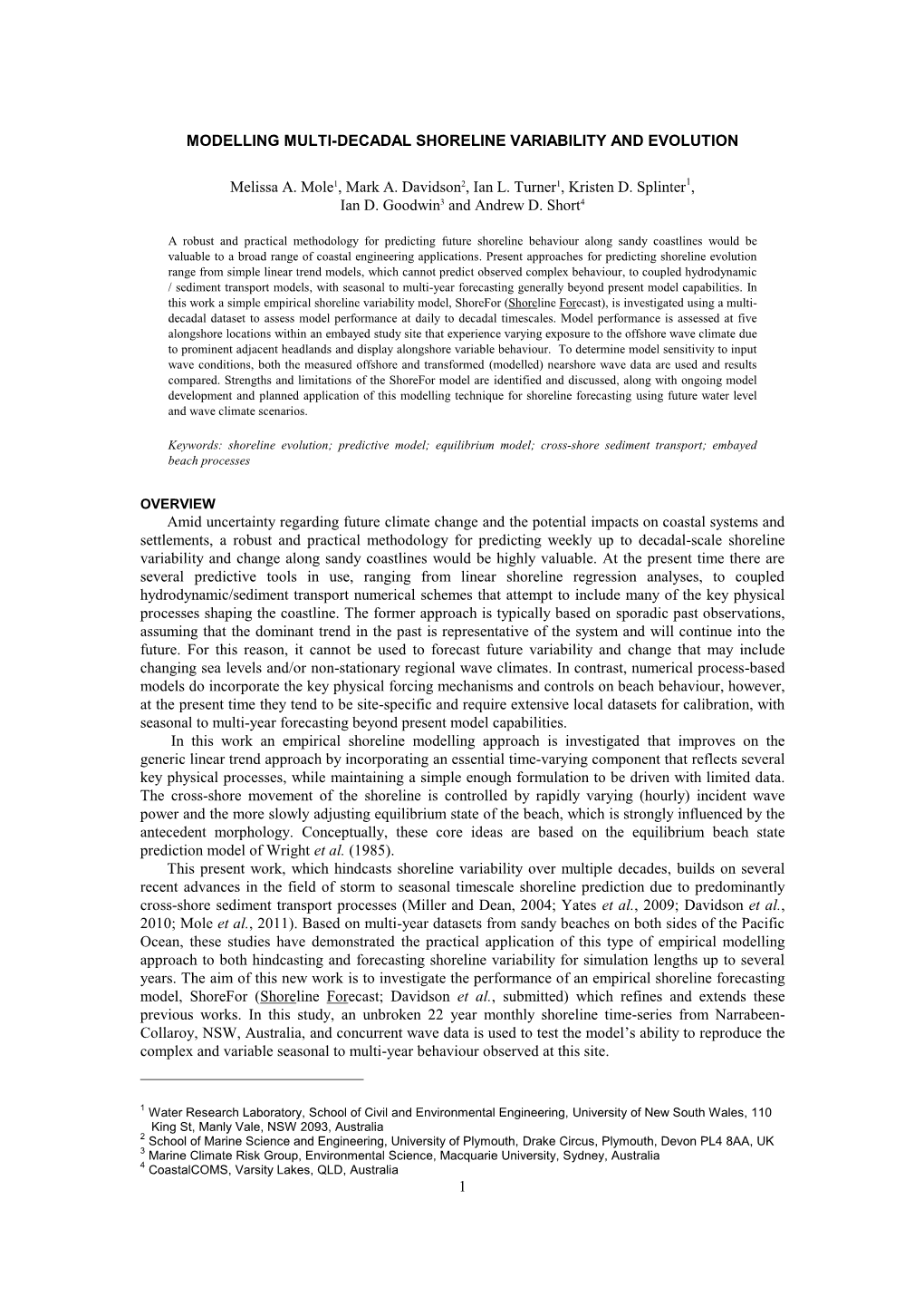 1 Modelling Multi-Decadal Shoreline Variability And