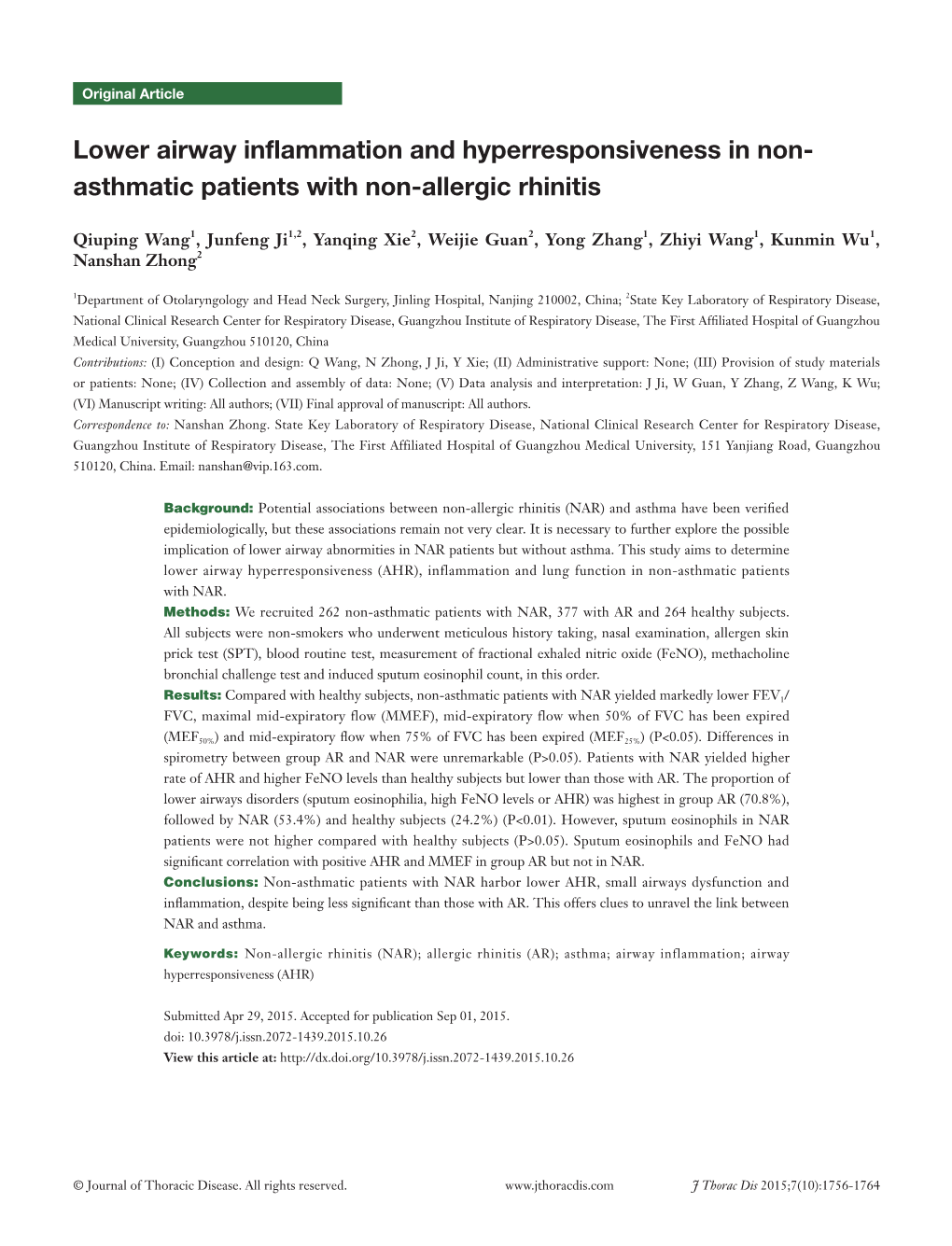 Asthmatic Patients with Non-Allergic Rhinitis