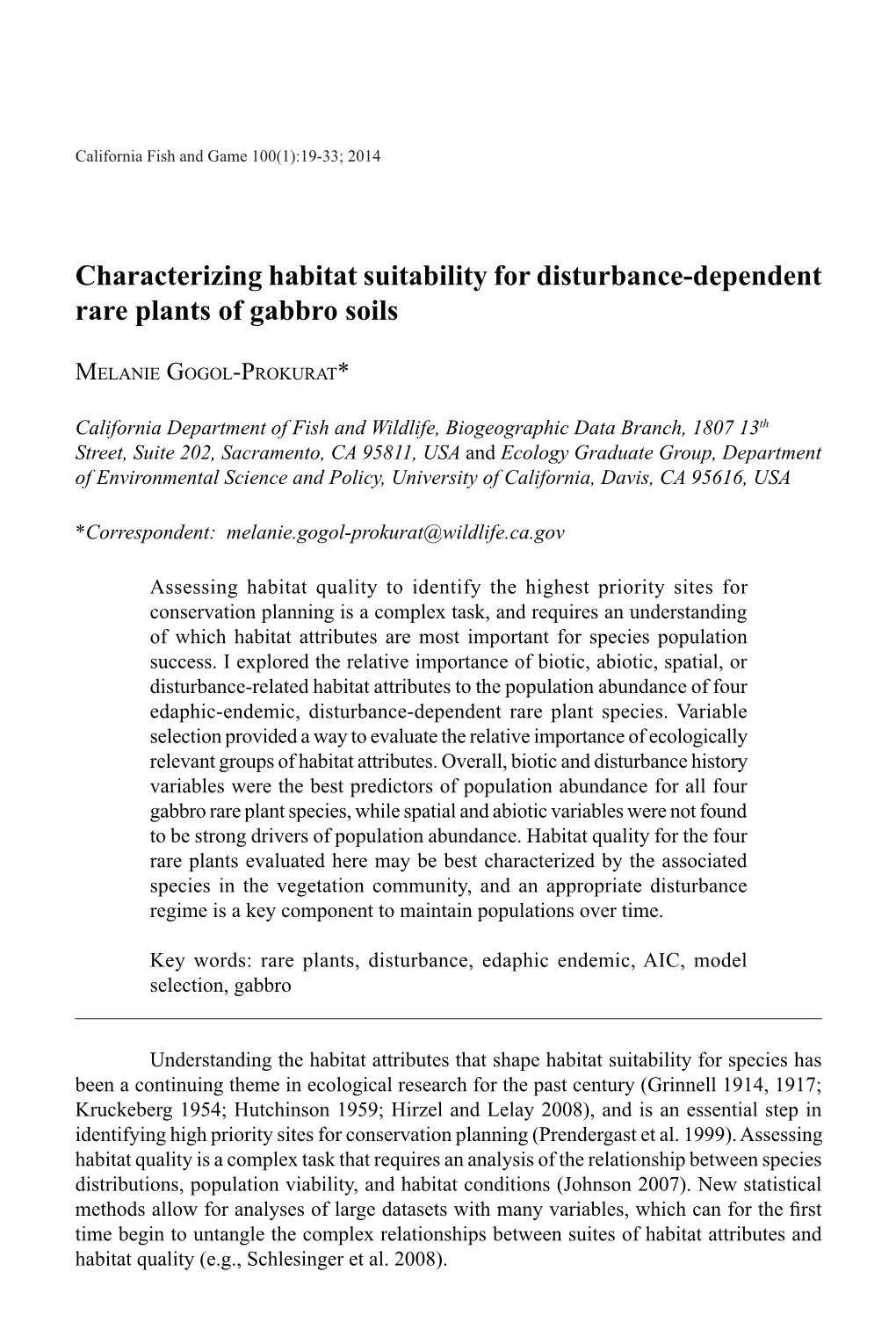 Characterizing Habitat Suitability for Disturbance-Dependent Rare Plants of Gabbro Soils