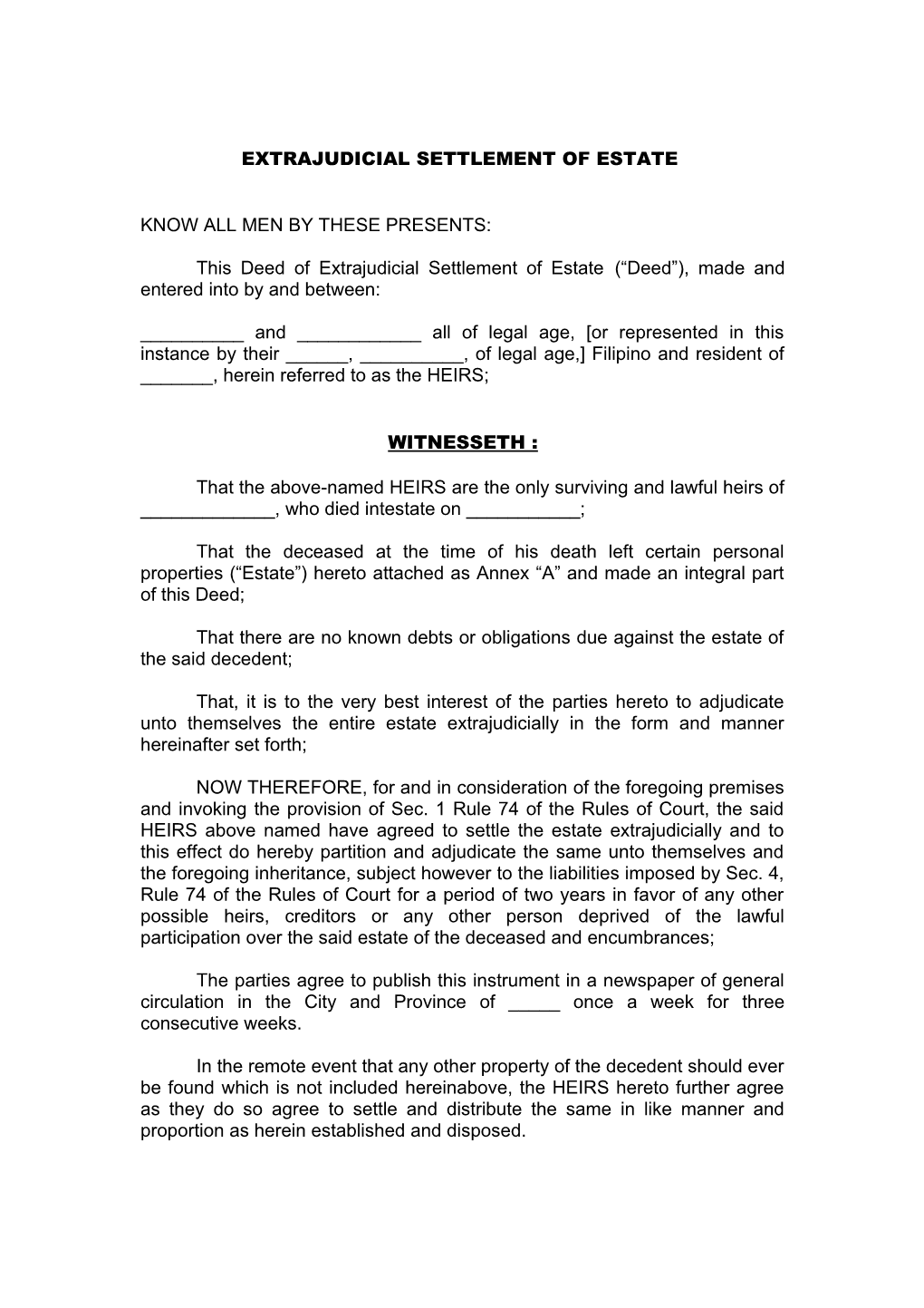 Extrajudicial Declaration of Heirs, Partition with Confirmation of Sale and Identification