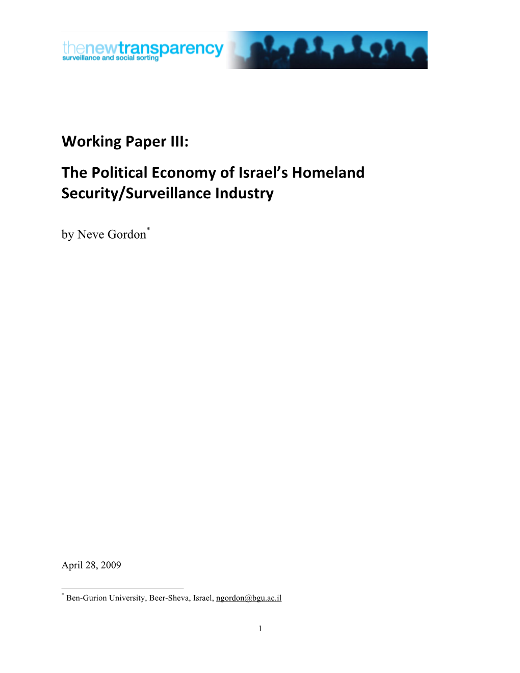 The Political Economy of Israel's Homeland Security