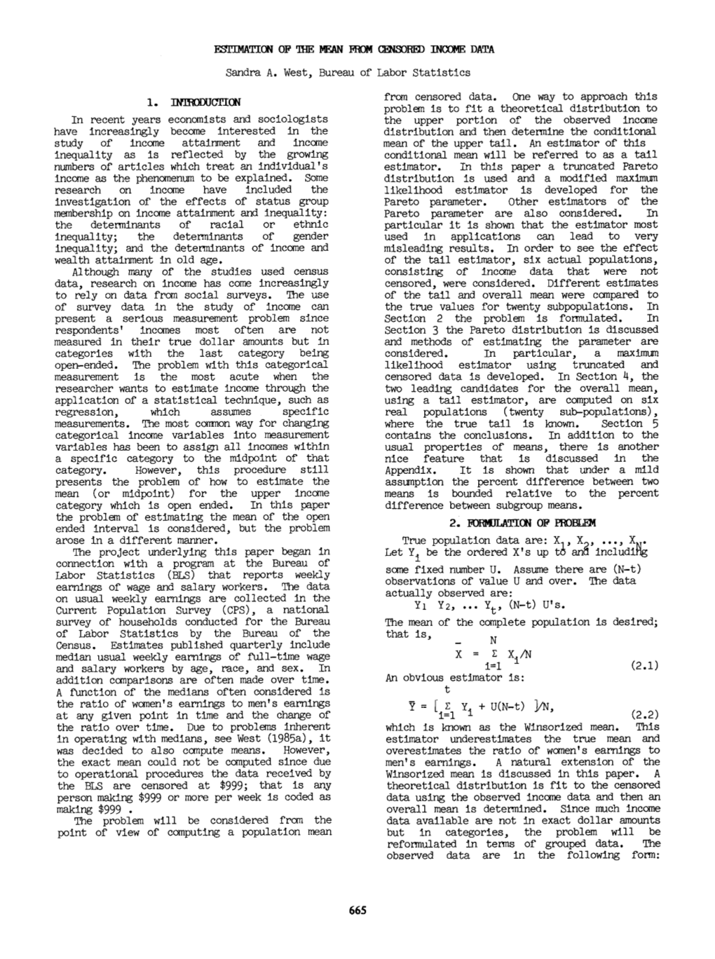 1986: Estimation of the Mean from Censored Income Data