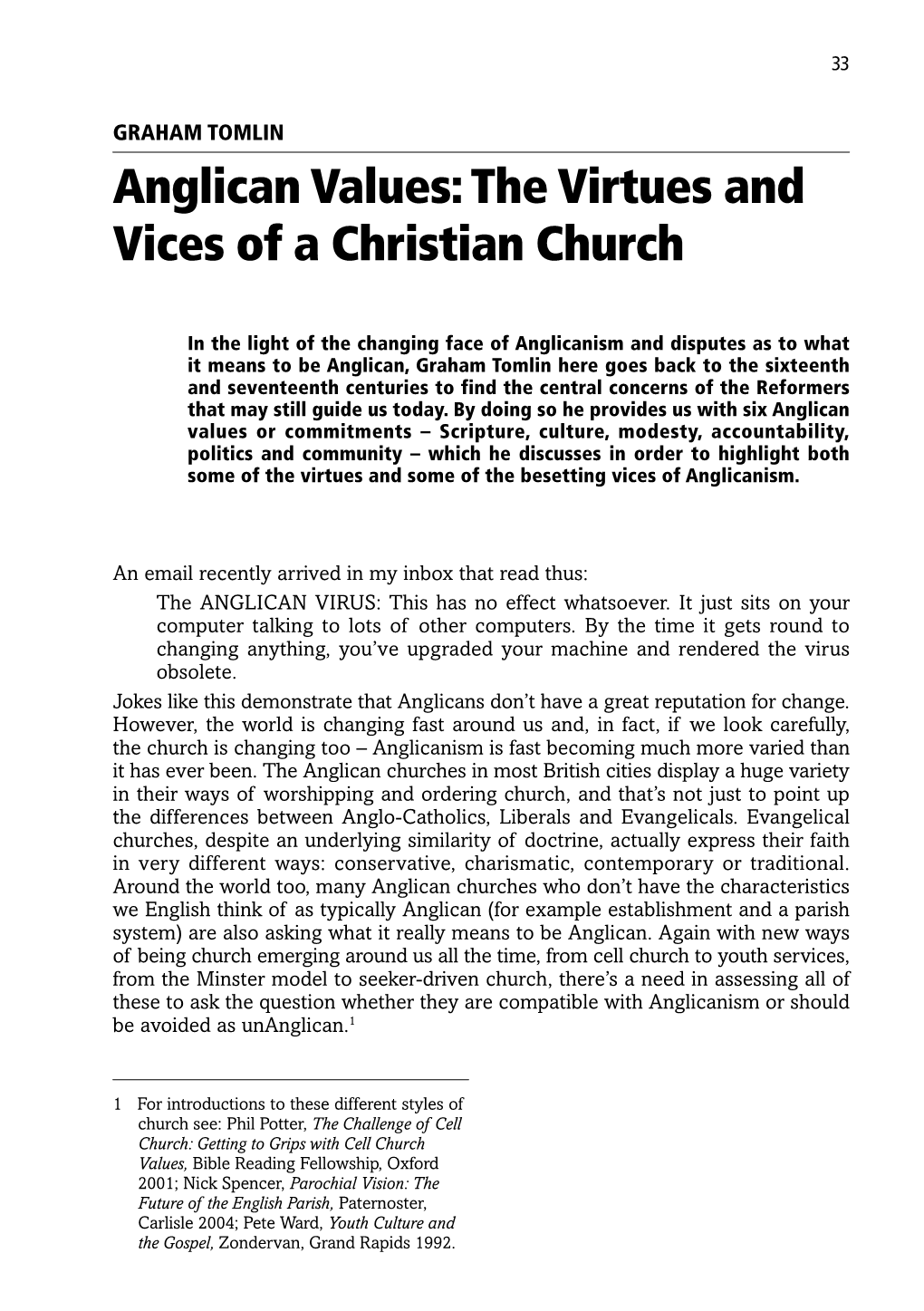 Anglican Values: the Virtues and Vices of a Christian Church