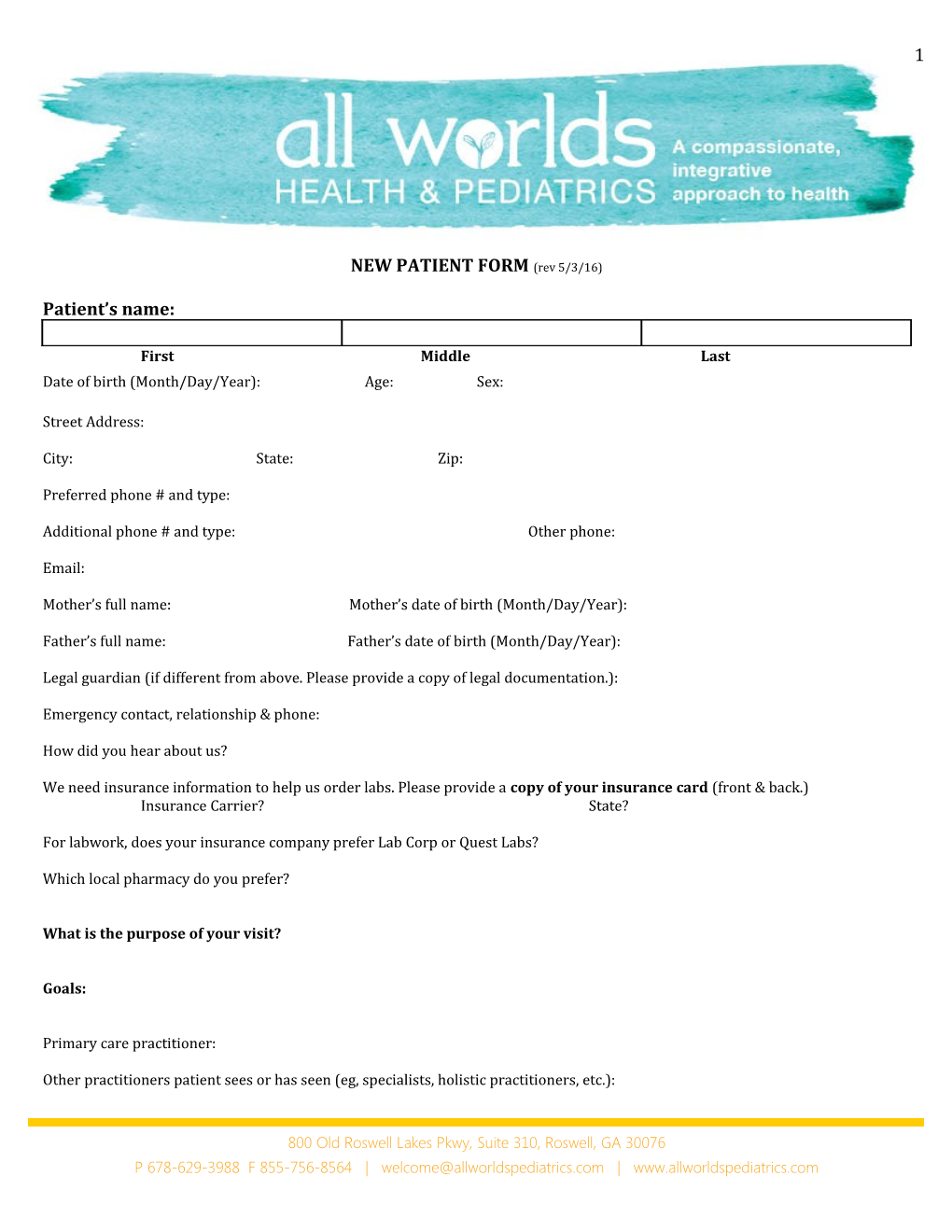 NEW PATIENT FORM (Rev 5/3/16)