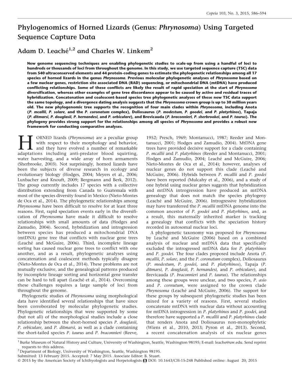 Phylogenomics of Horned Lizards (Genus: Phrynosoma) Using Targeted Sequence Capture Data