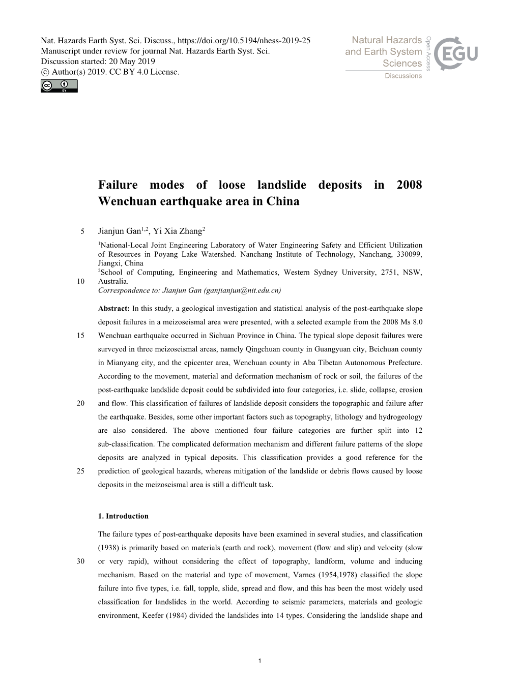 Failure Modes of Loose Landslide Deposits in 2008 Wenchuan Earthquake Area in China