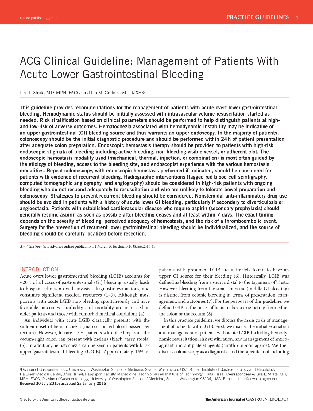 Management of Patients with Acute Lower Gastrointestinal Bleeding