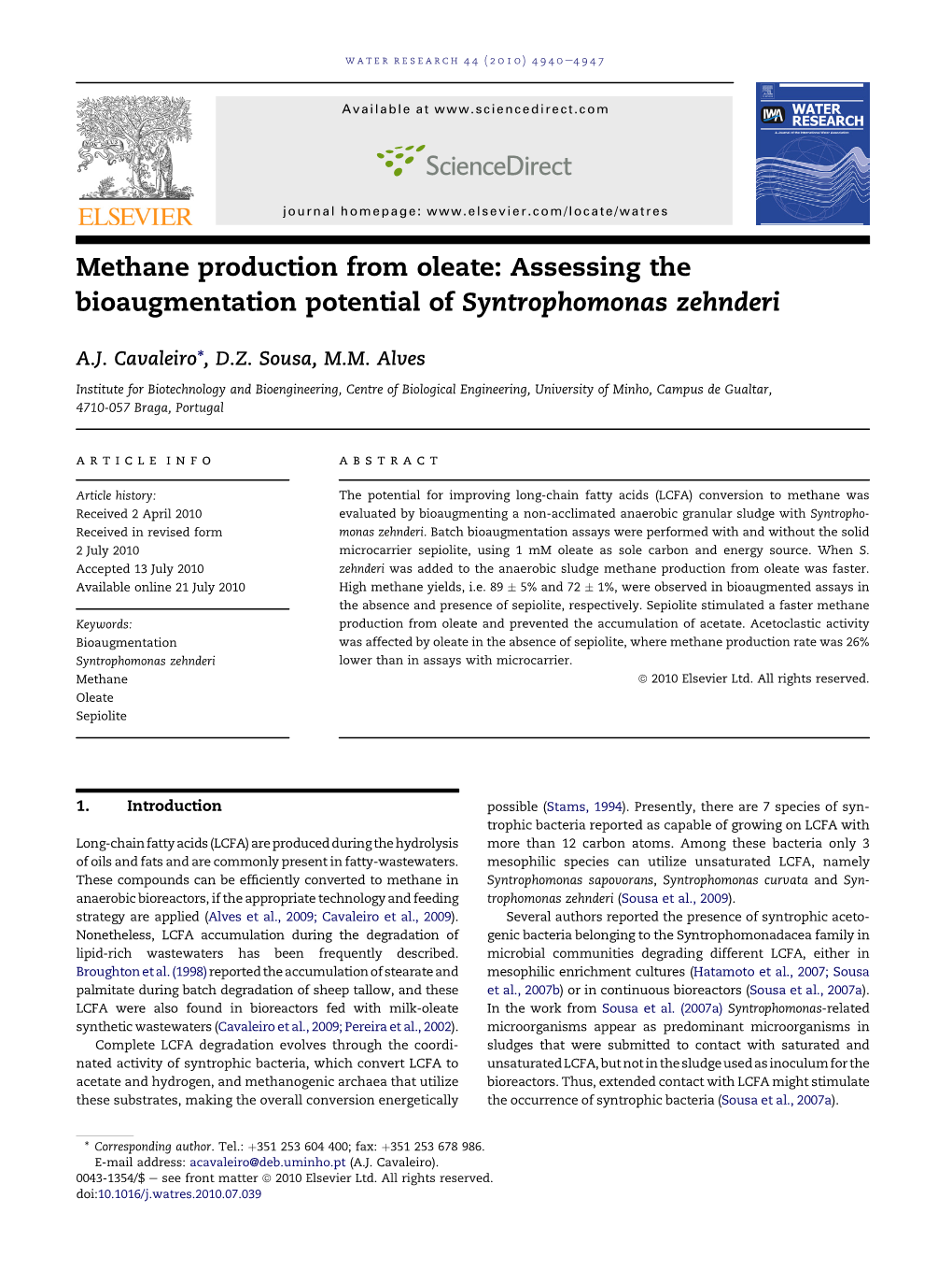 Methane Production from Oleate: Assessing the Bioaugmentation Potential of Syntrophomonas Zehnderi