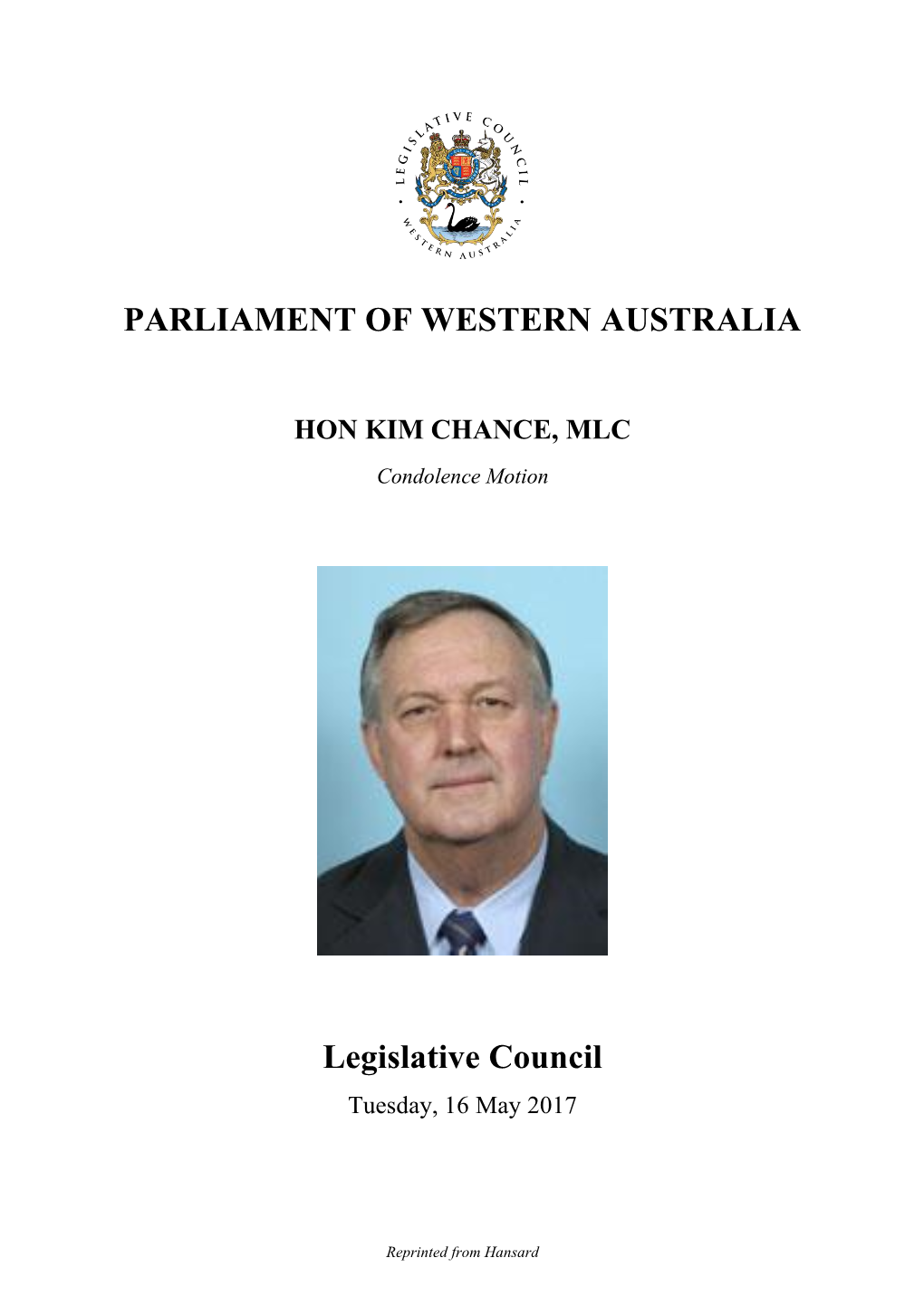 PARLIAMENT of WESTERN AUSTRALIA Legislative Council