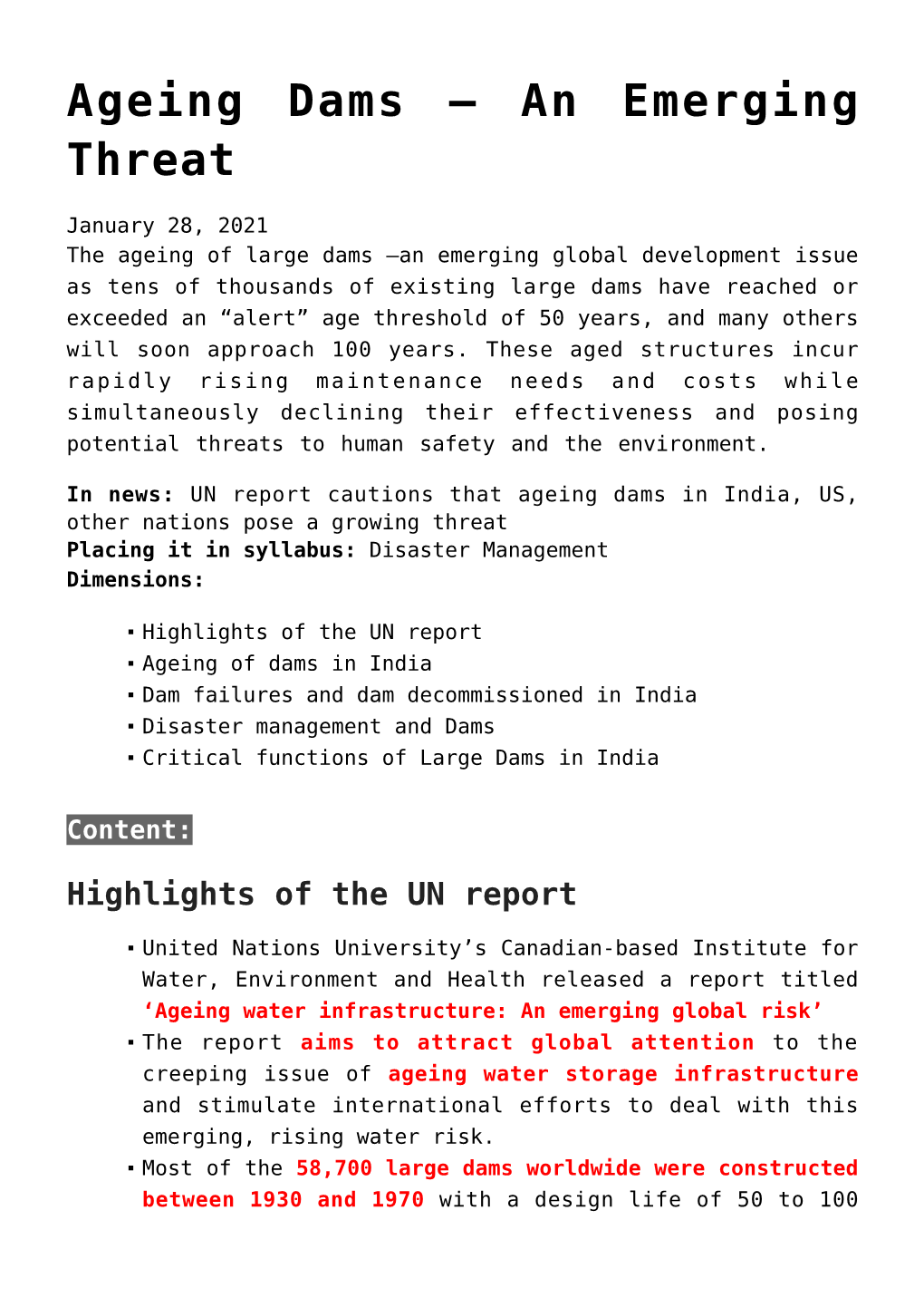 Ageing Dams &#8211; an Emerging Threat