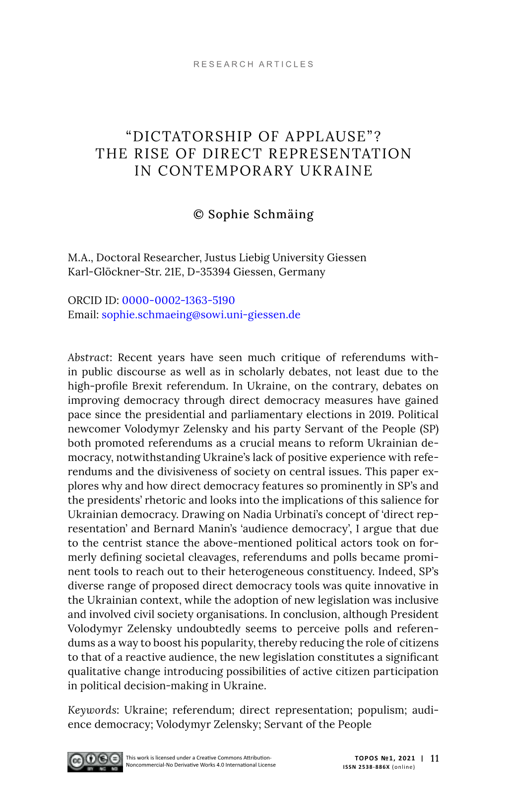 “Dictatorship of Applause”? the Rise of Direct Representation in Contemporary Ukraine