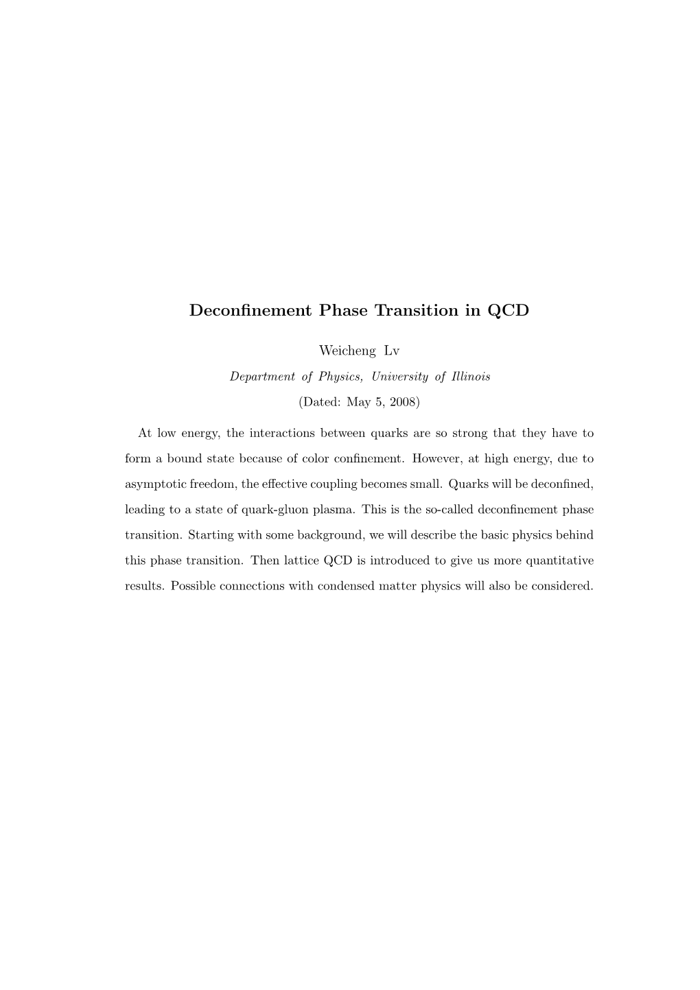 Deconfinement Phase Transition In