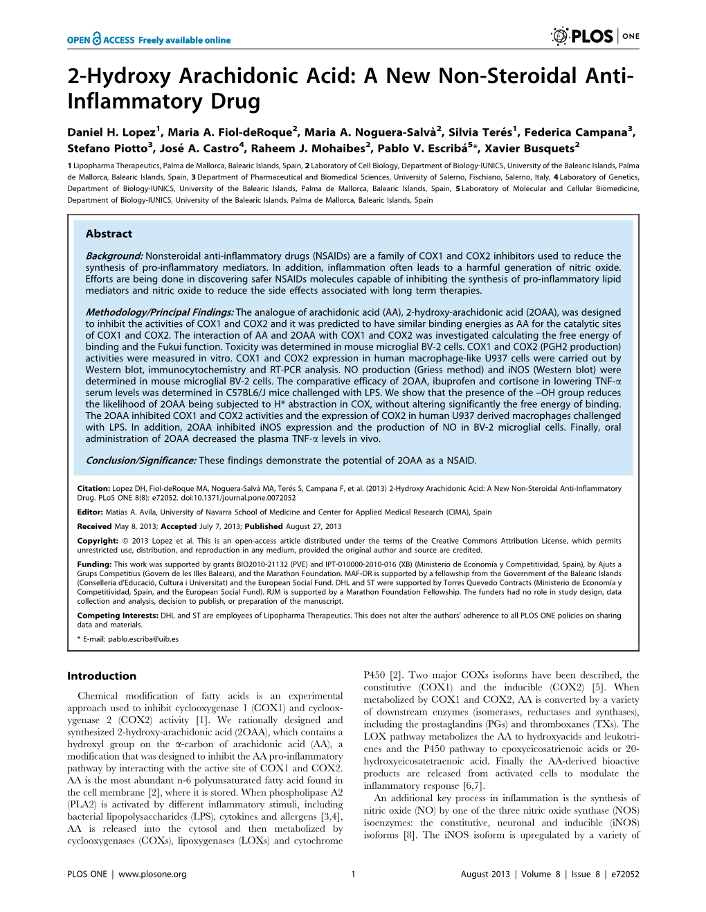 2-Hydroxy Arachidonic Acid: a New Non-Steroidal Anti- Inflammatory Drug