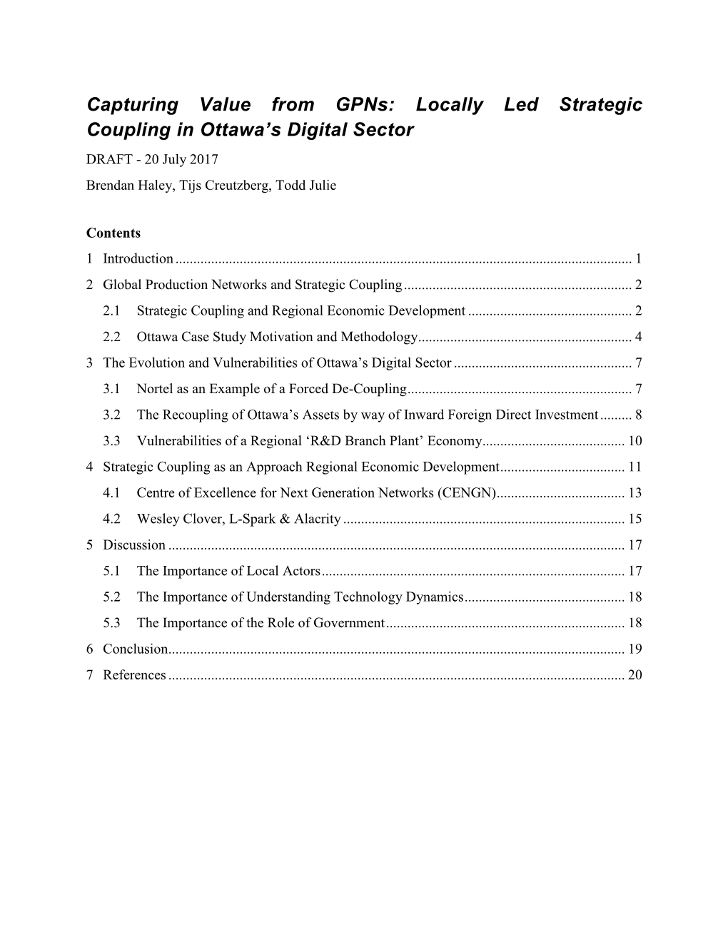 Capturing Value from Gpns: Locally Led Strategic Coupling in Ottawa's