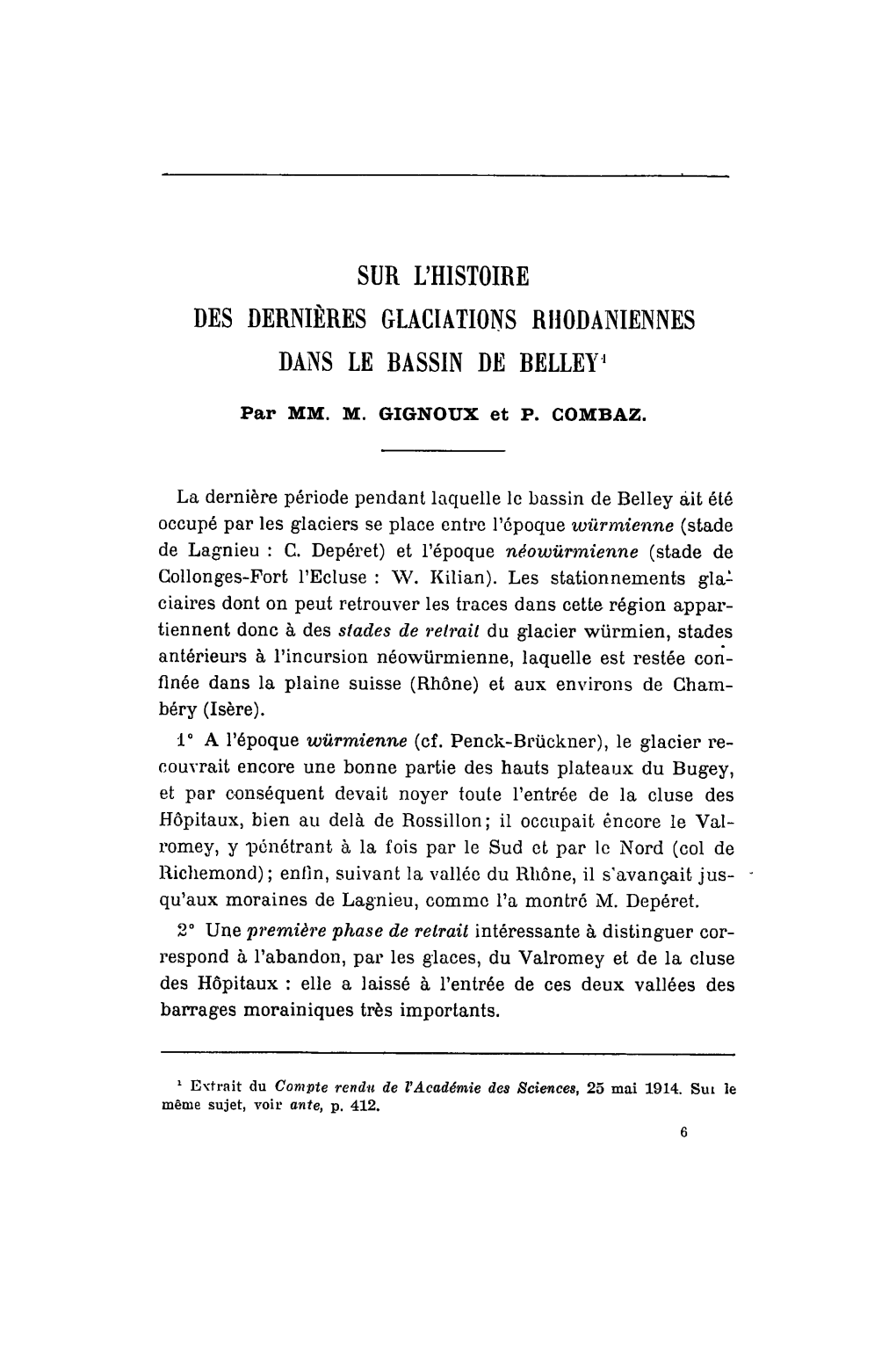 Sur L'histoire Des Dernières Glaciations Rhodaniennes Dans Le Bassin De Belley1