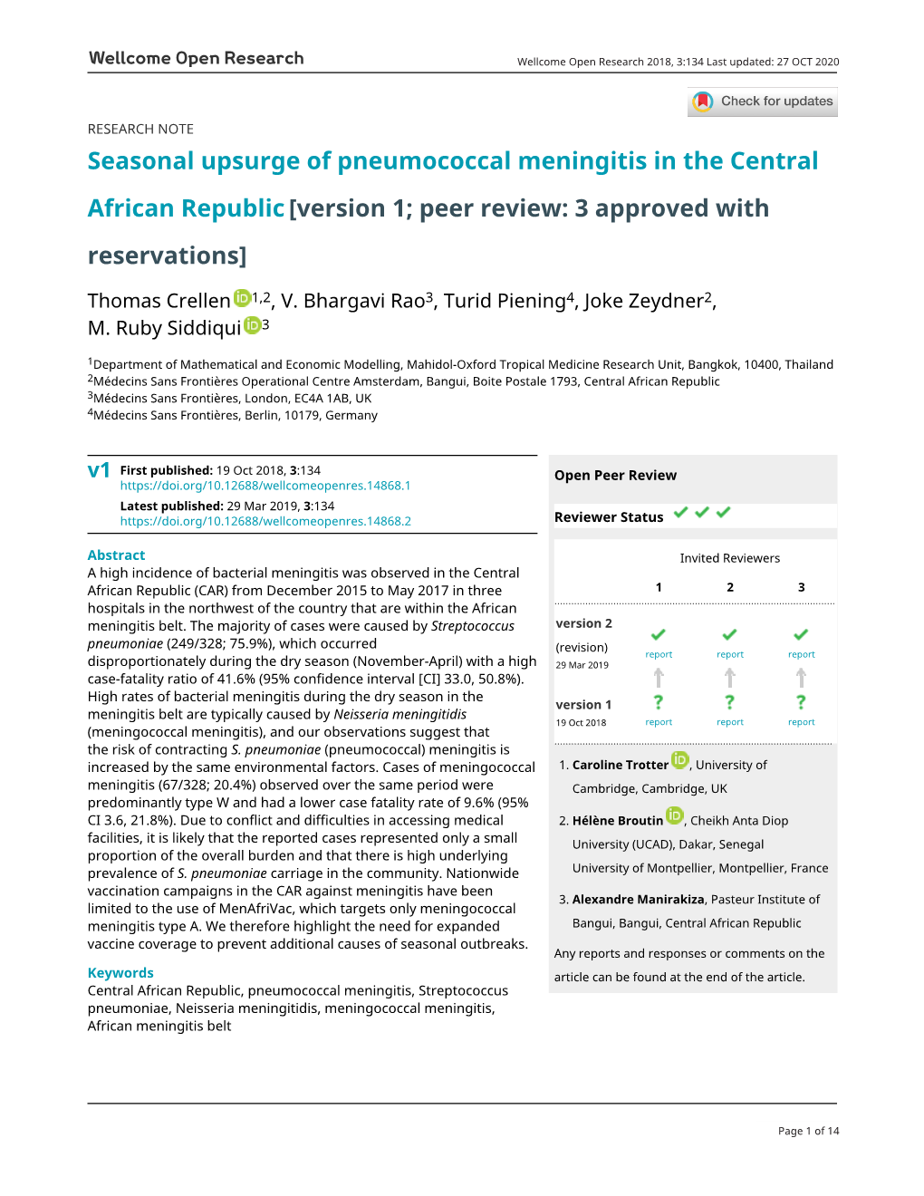 Seasonal Upsurge of Pneumococcal Meningitis in the Central