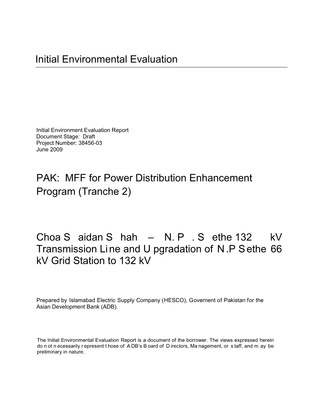 Choa Saidan Shah - N.P.Sethe 132 Kv Transmission Line And