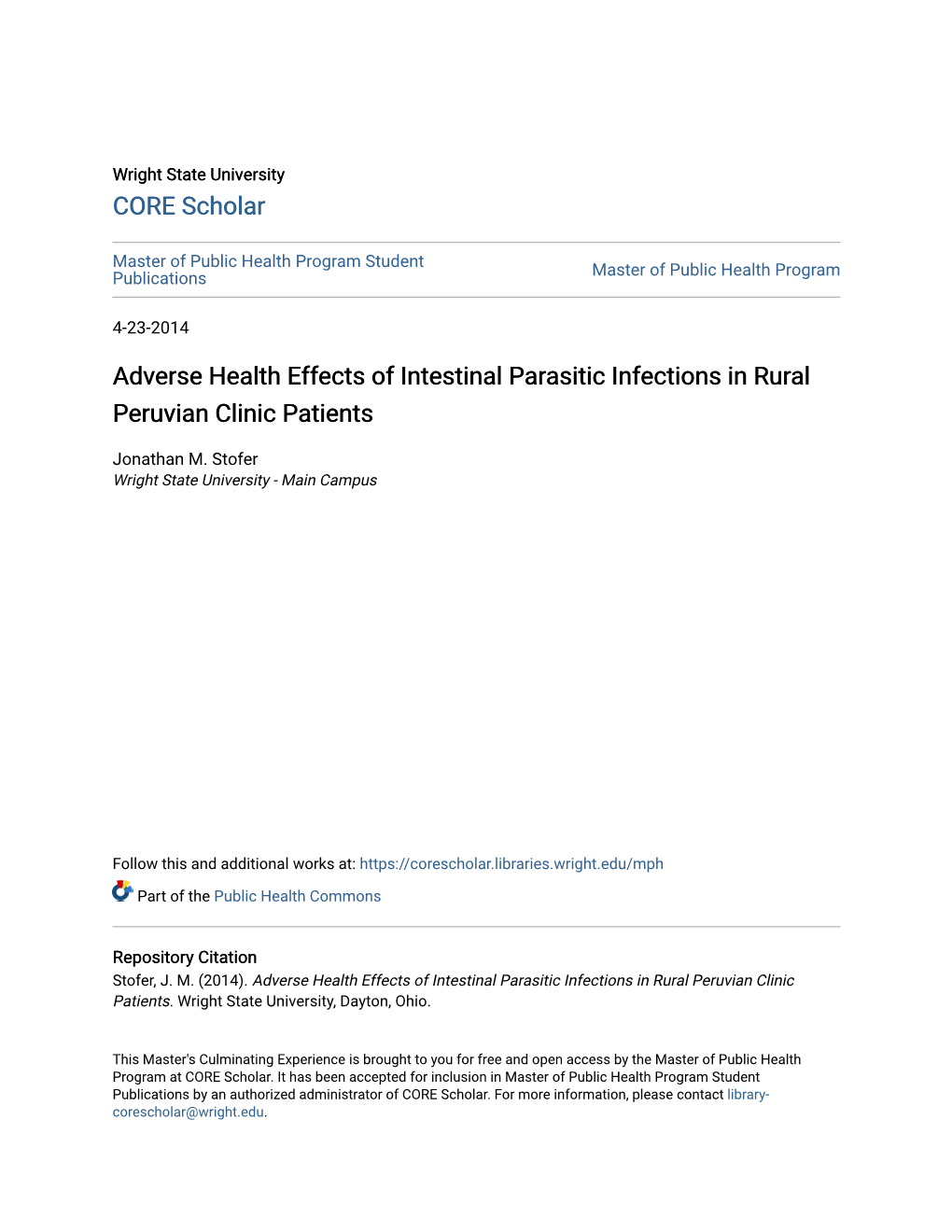 Adverse Health Effects of Intestinal Parasitic Infections in Rural Peruvian Clinic Patients