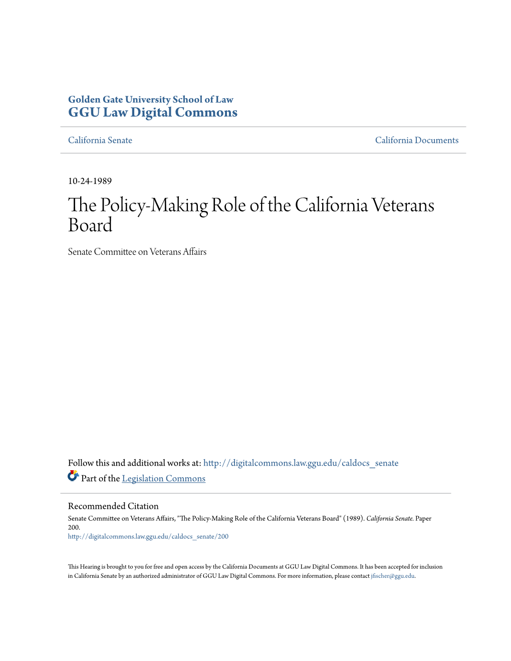 The Policy-Making Role of the California Veterans Board