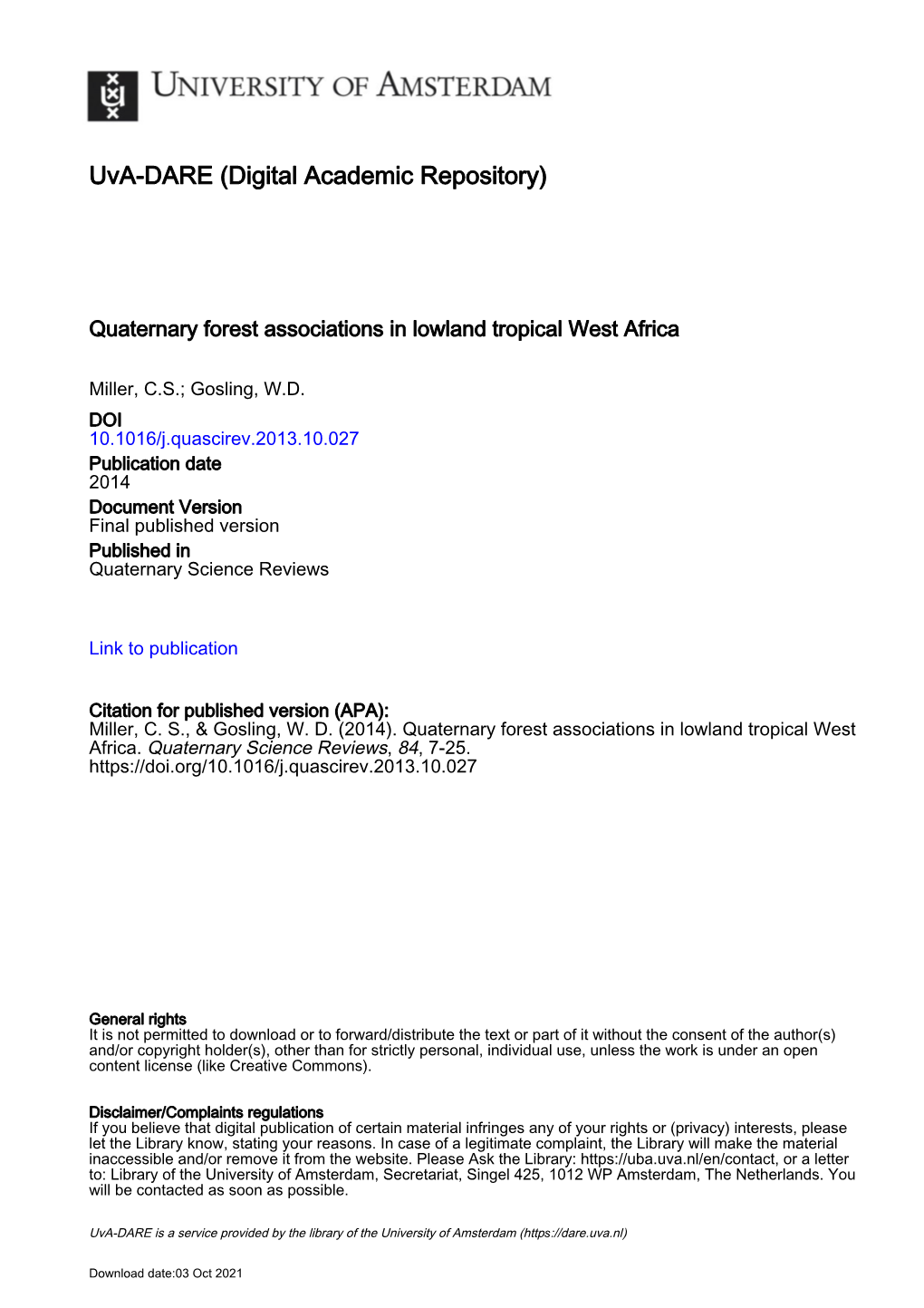 Quaternary Forest Associations in Lowland Tropical West Africa