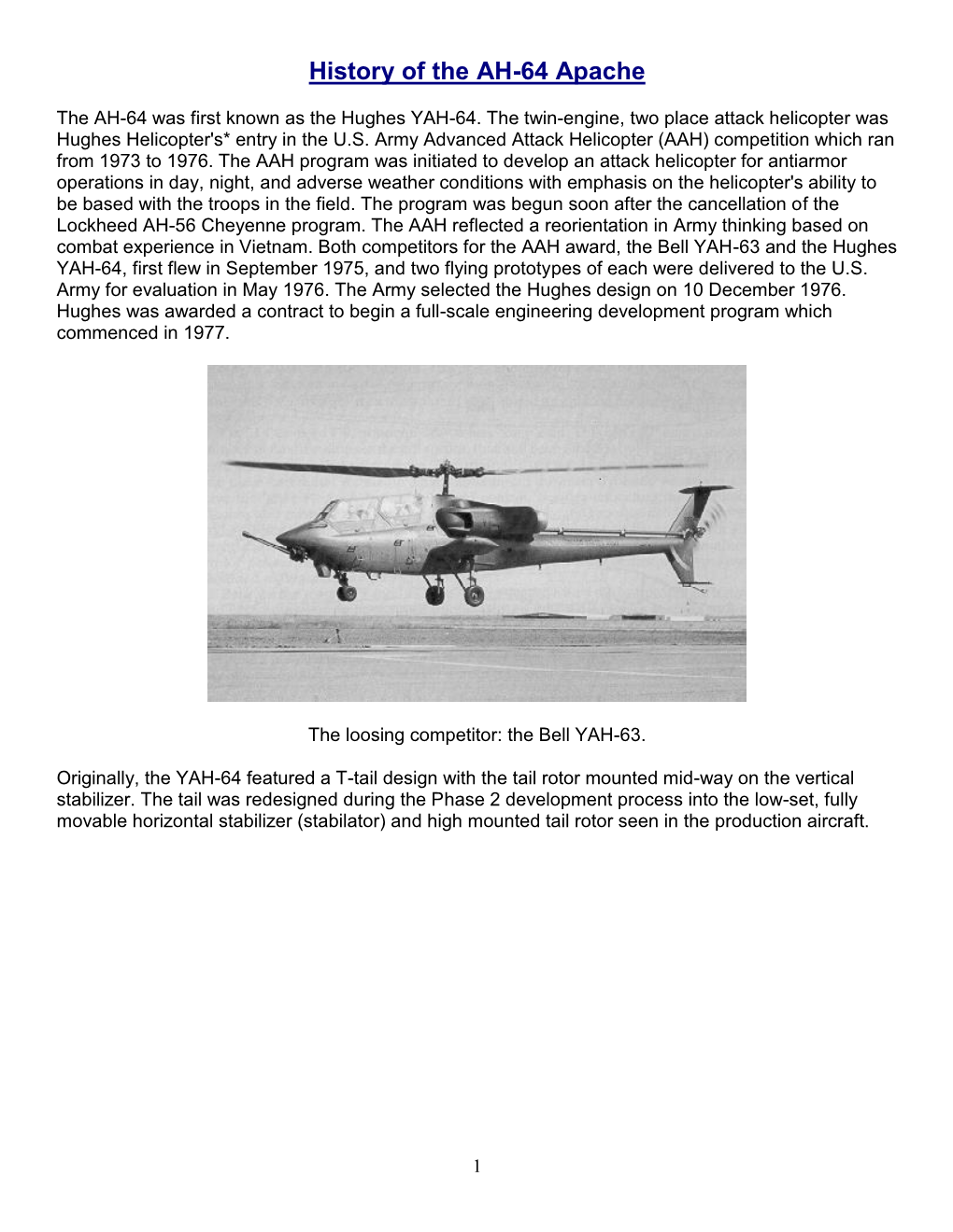 History of the AH-64 Apache