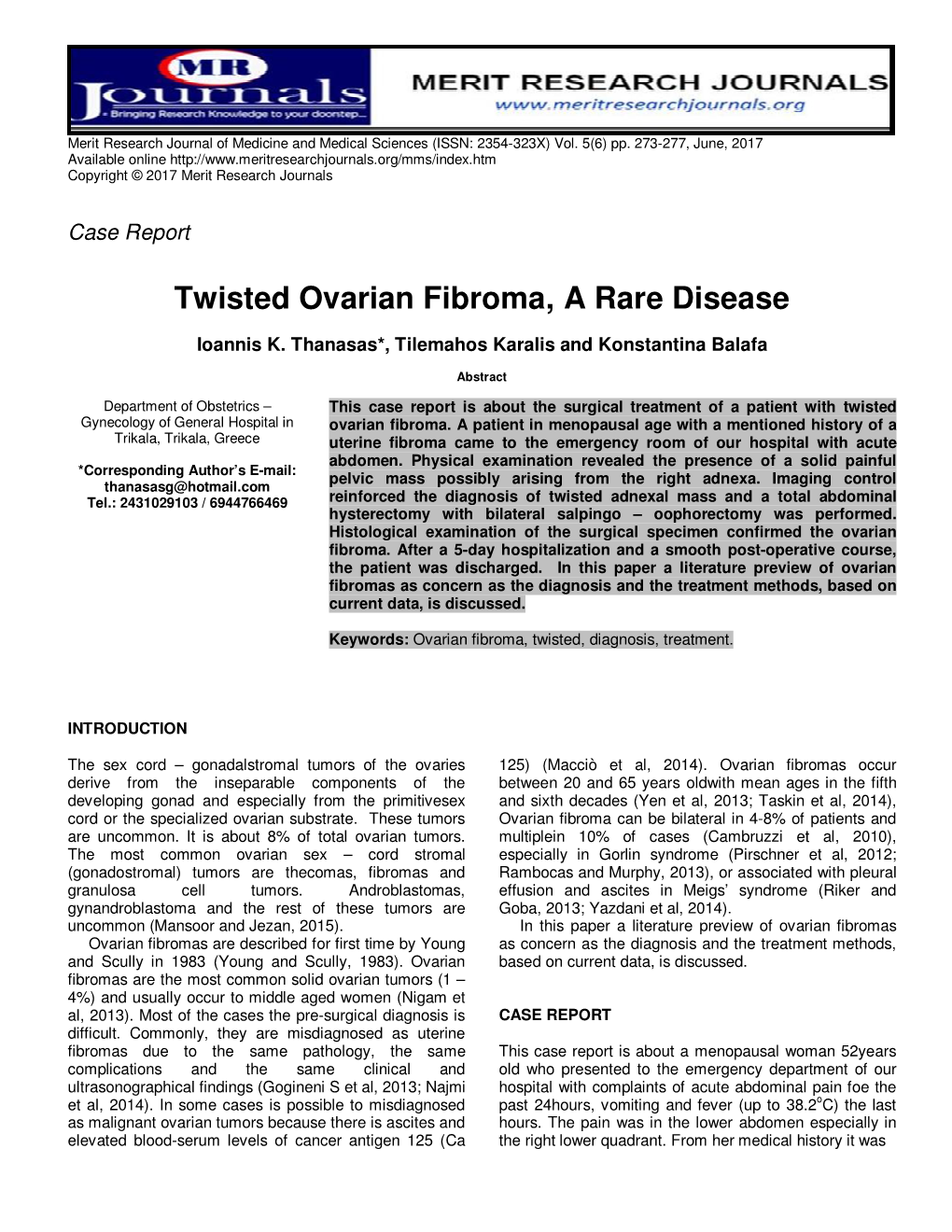 Twisted Ovarian Fibroma, a Rare Disease