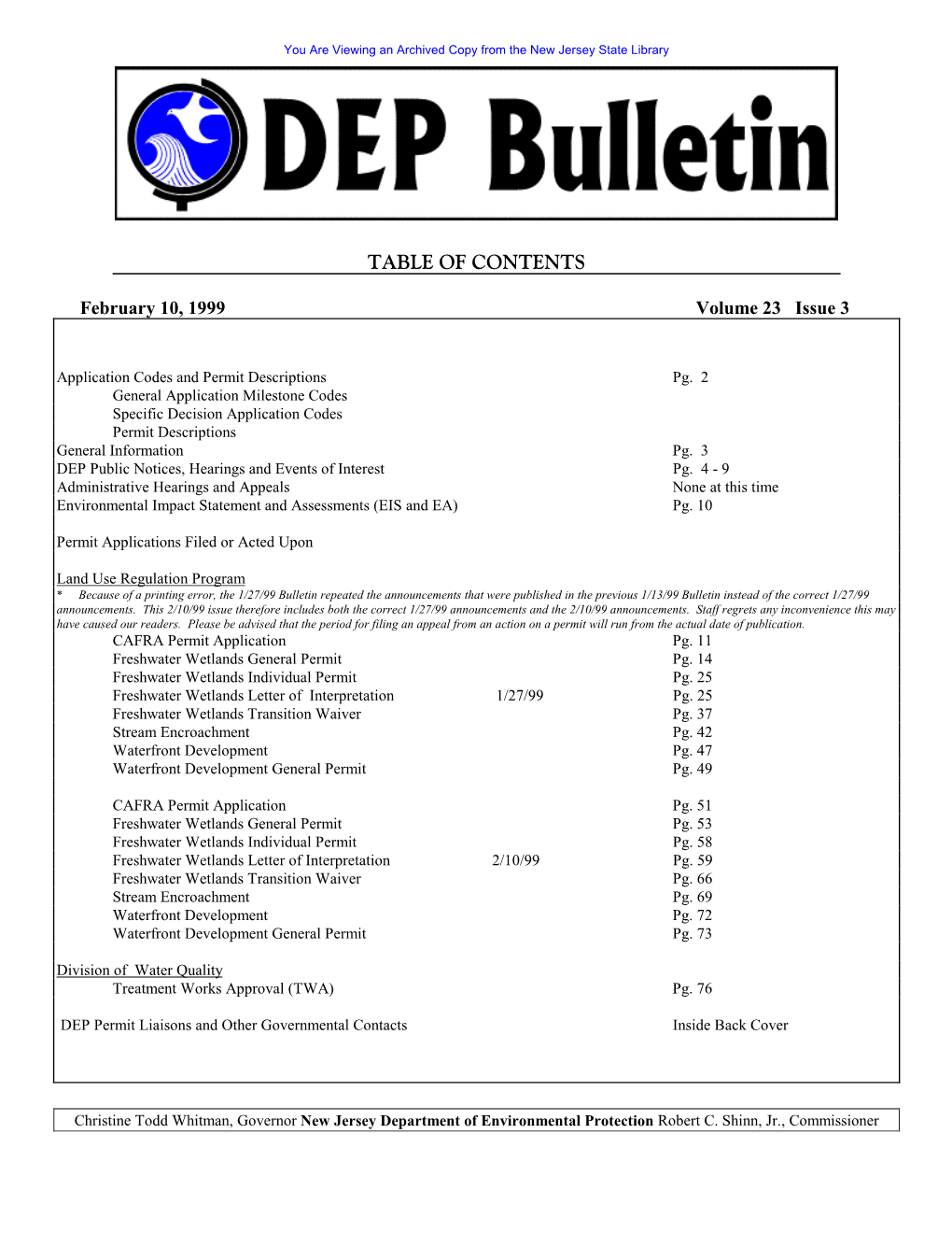 DEP Bulletin, 02/10/99