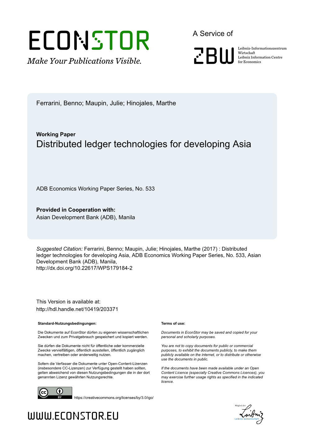 Distributed Ledger Technologies for Developing Asia