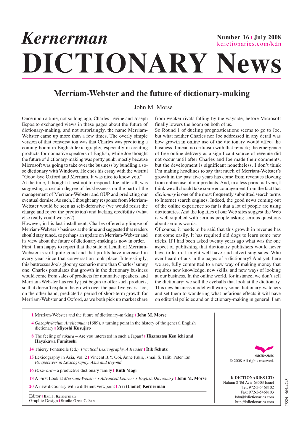 Dictionary News, July 2008 