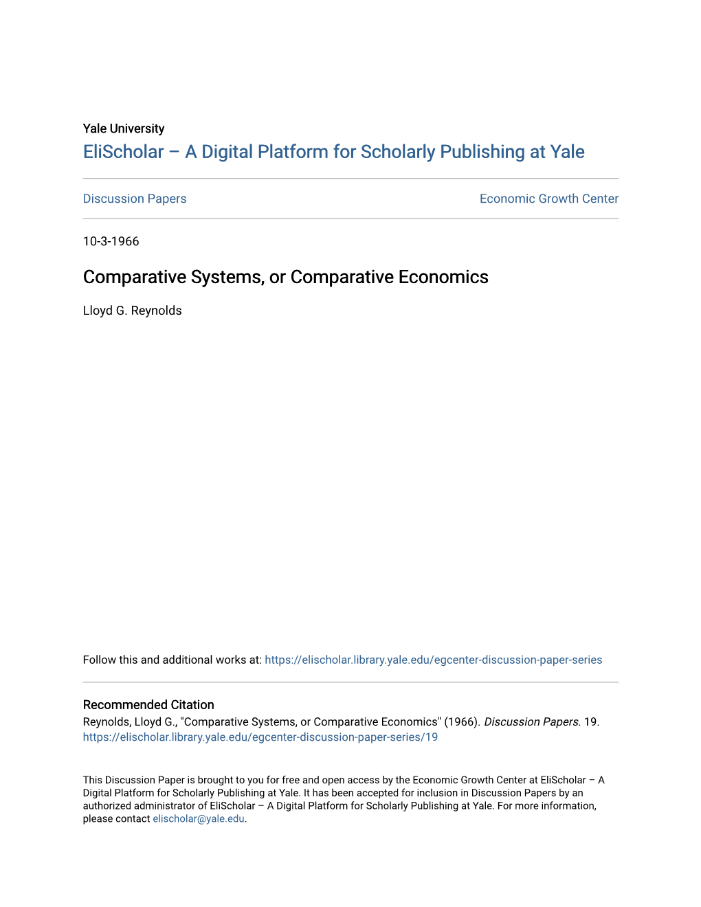 Comparative Systems, Or Comparative Economics