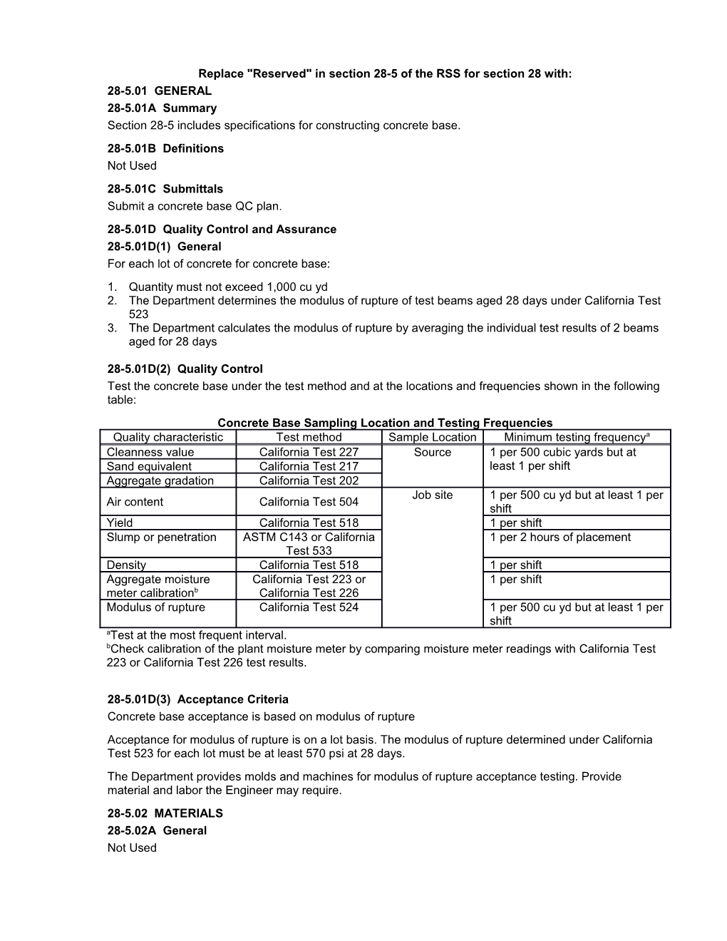 Section 28-5. Use for the Base of a Flexible Pavement Structure