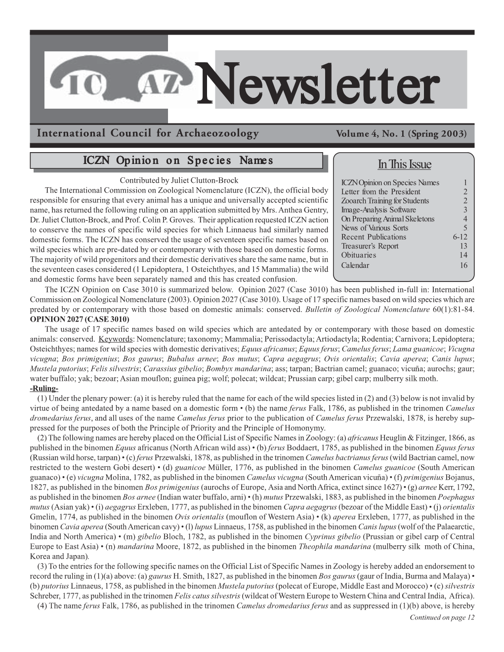 ICAZ Newsletter (Vol