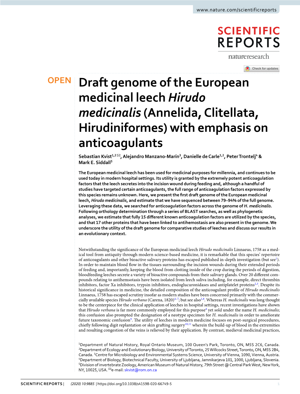 Draft Genome of the European Medicinal Leech Hirudo Medicinalis (Annelida, Clitellata, Hirudiniformes) with Emphasis on Anticoag