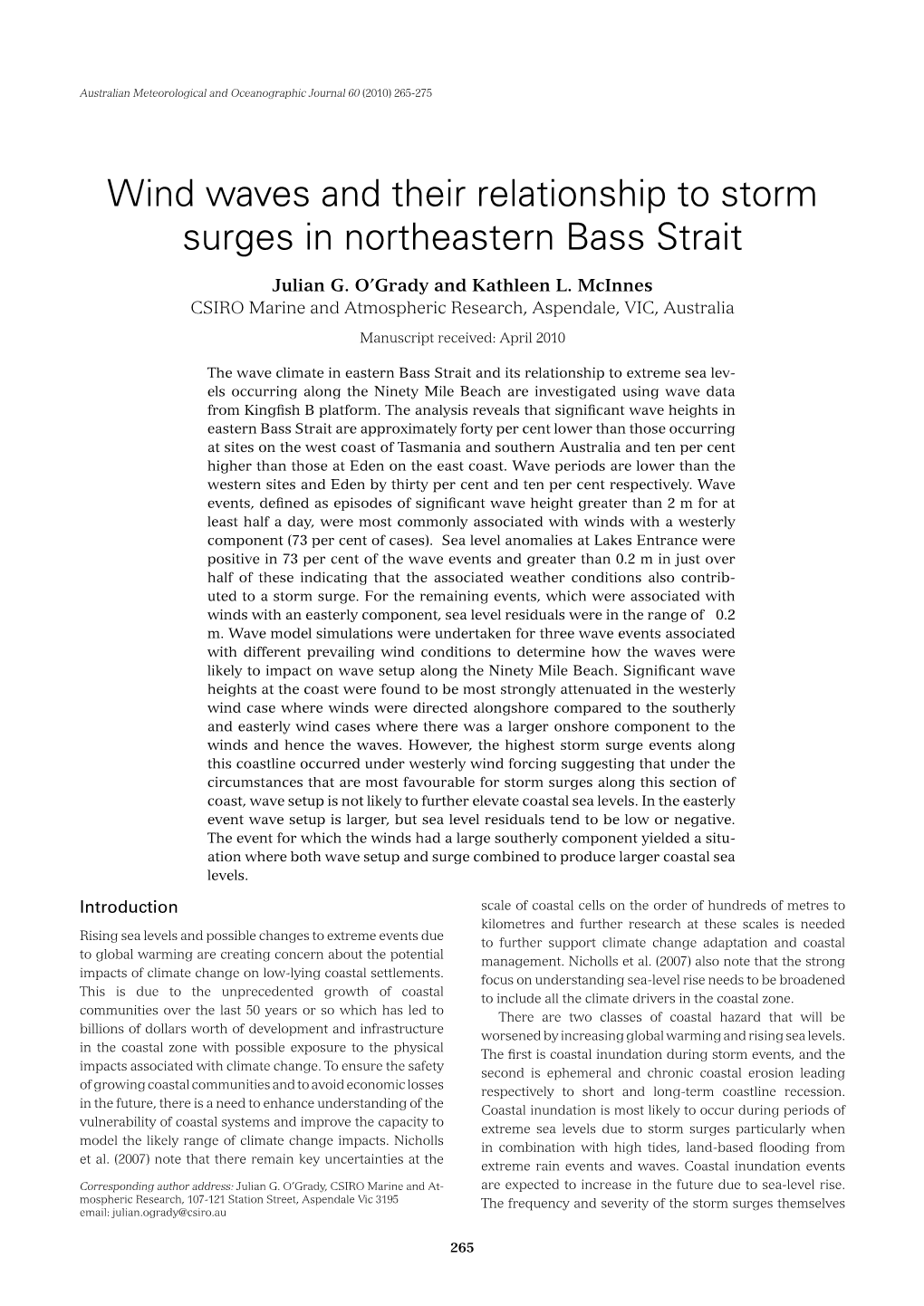 Wind Waves and Their Relationship to Storm Surges in Northeastern Bass Strait