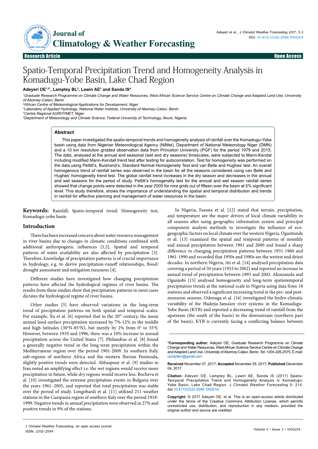 Spatio-Temporal Precipitation Trend and Homogeneity Analysis In