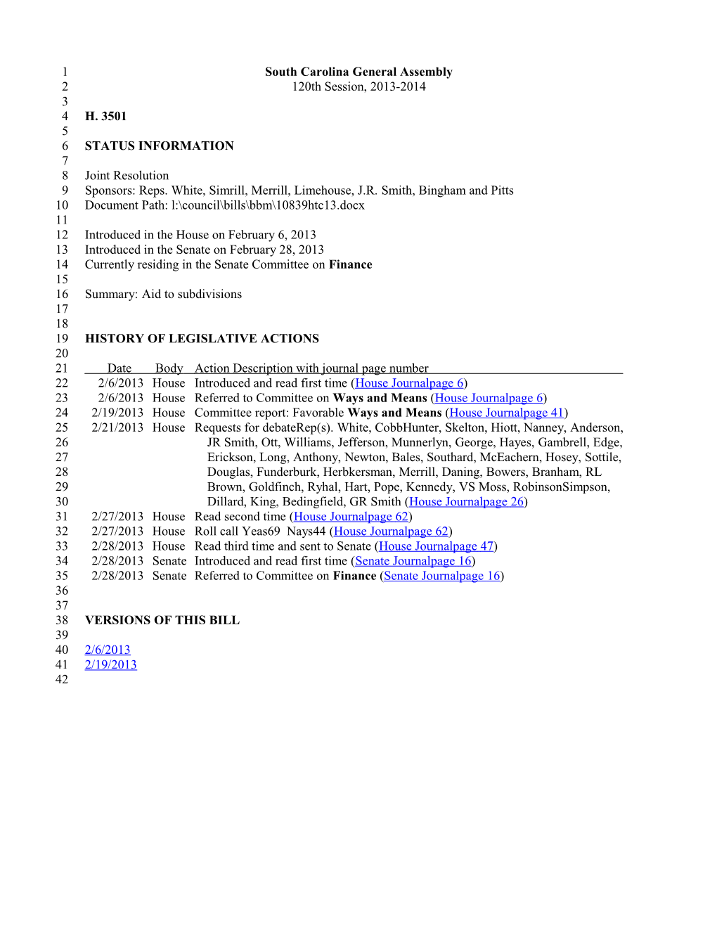 2013-2014 Bill 3501: Aid to Subdivisions - South Carolina Legislature Online