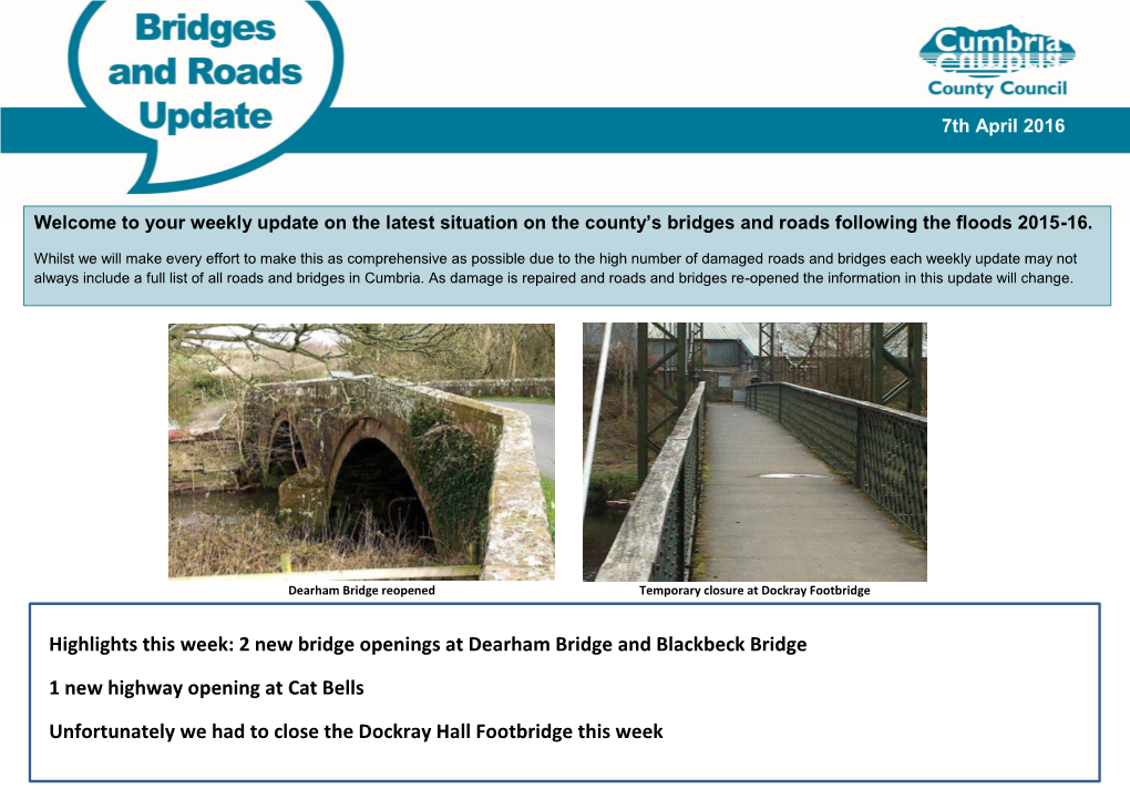 Highlights This Week: 2 New Bridge Openings at Dearham Bridge and Blackbeck Bridge