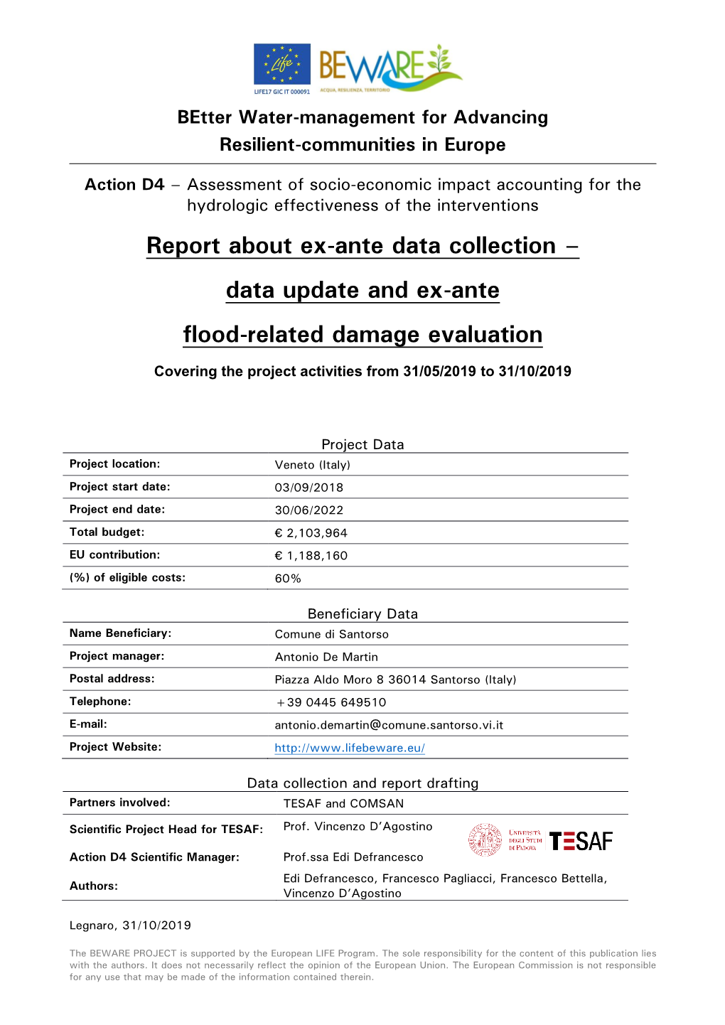 Report About Ex-Ante Data Collection – Data Update and Ex-Ante Flood-Related Damage Evaluation