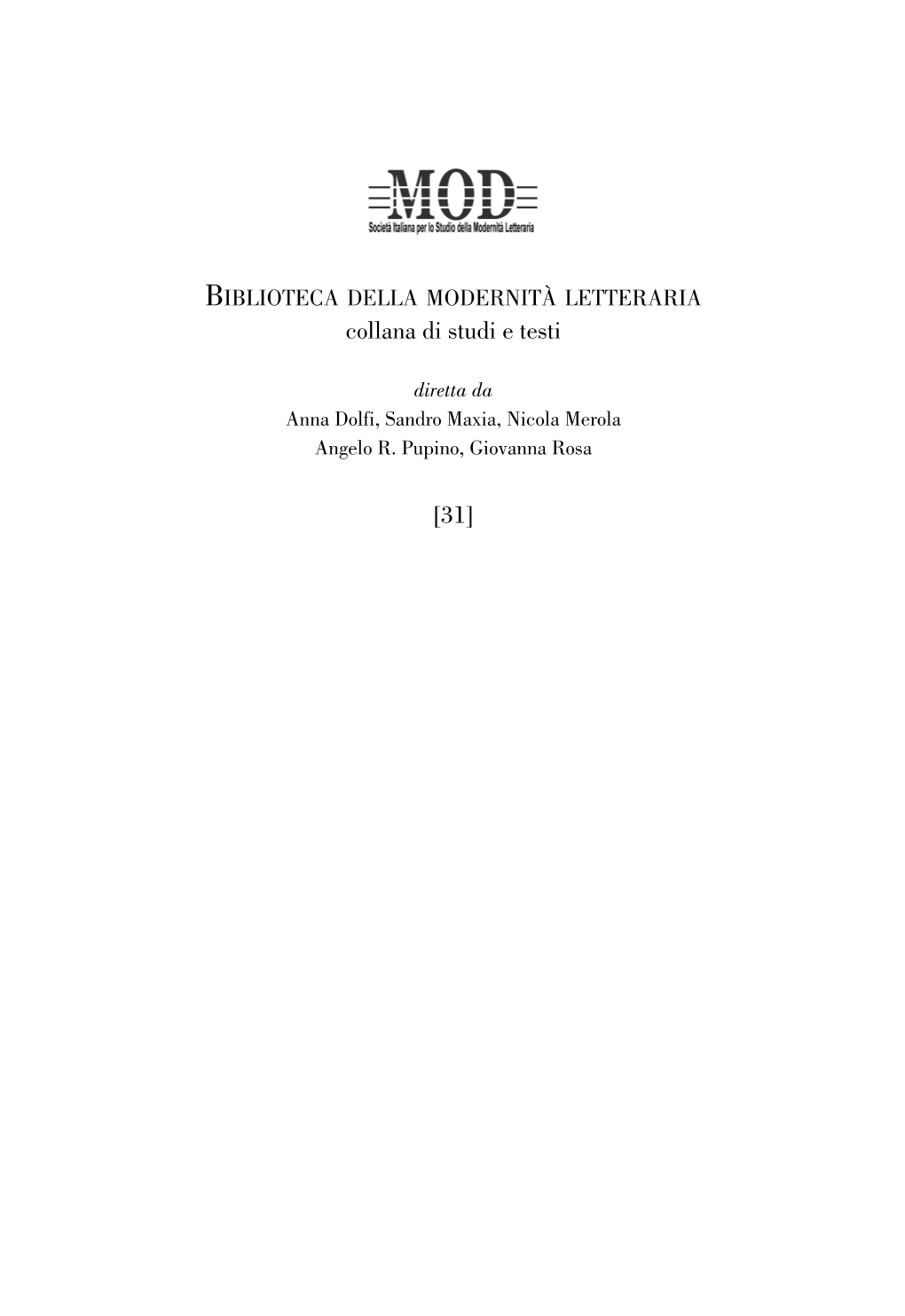 Collana Di Studi E Testi [31]